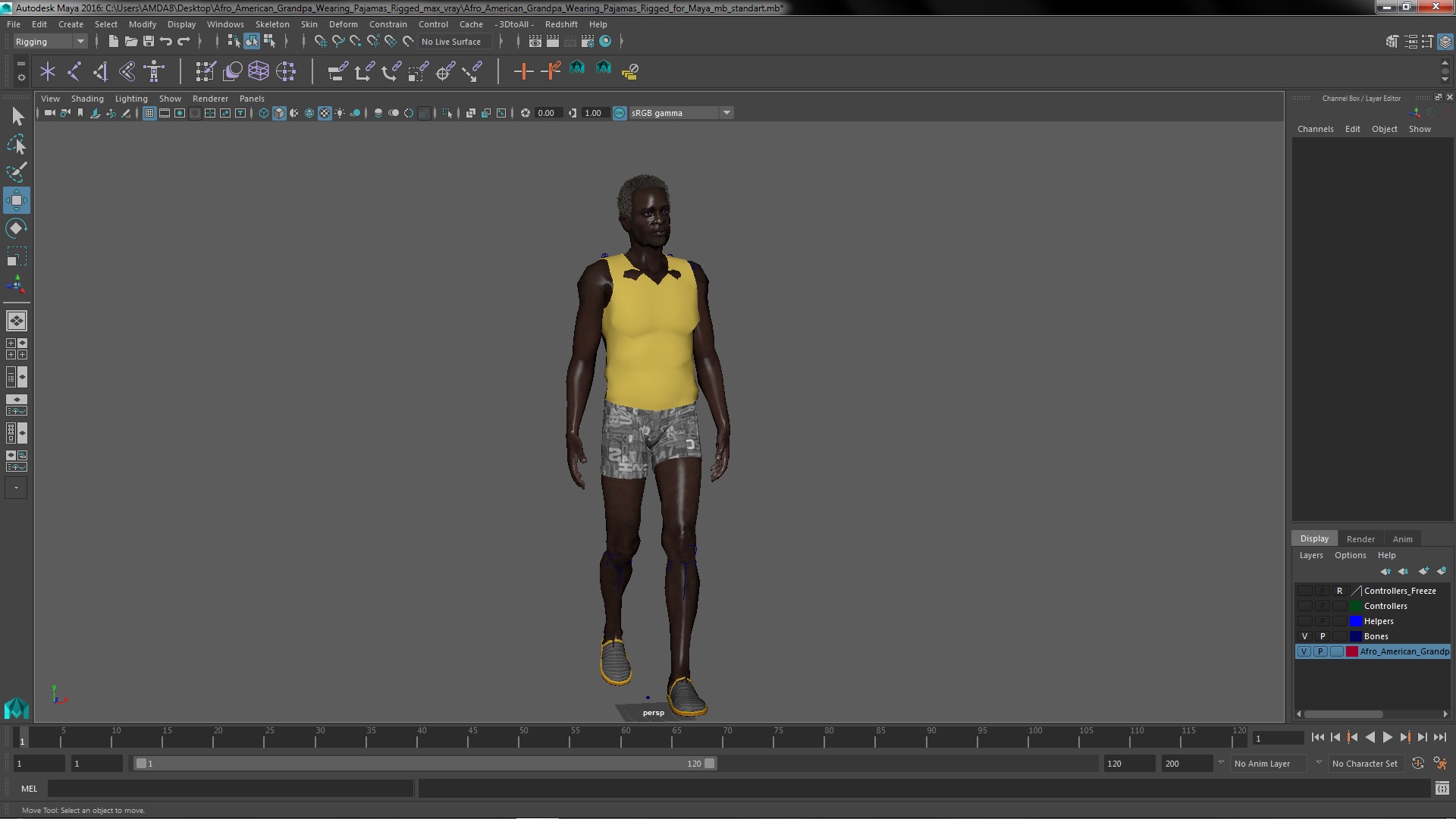 3D Afro American Grandpa Wearing Pajamas Rigged for Maya model