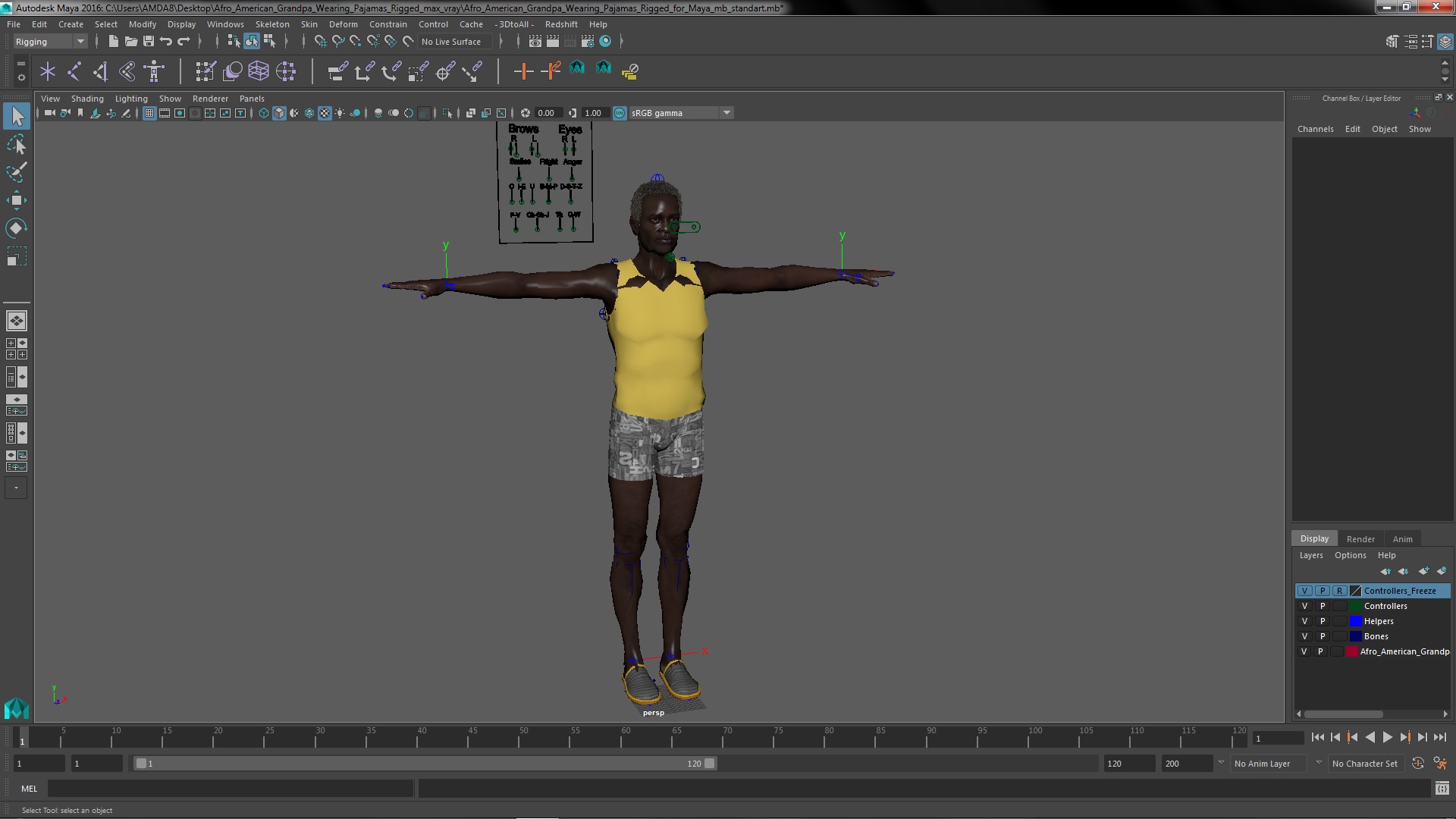 3D Afro American Grandpa Wearing Pajamas Rigged for Maya model