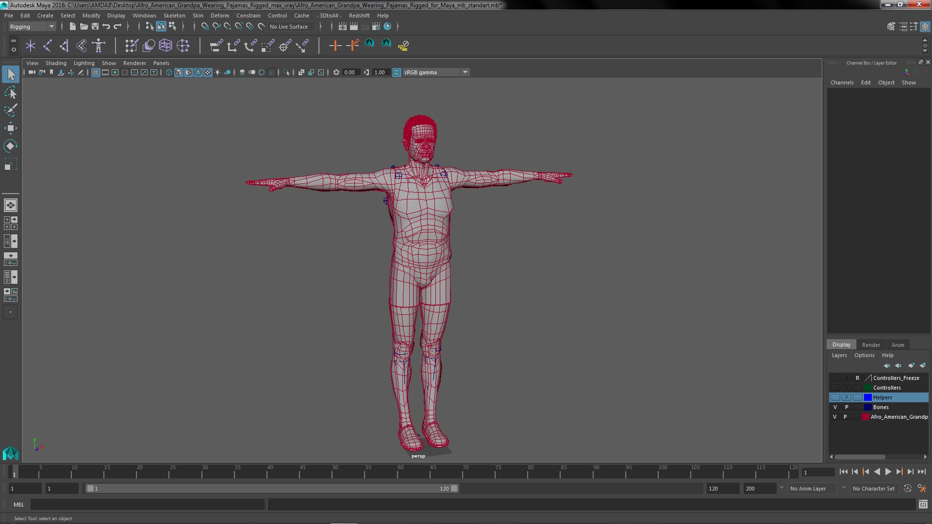 3D Afro American Grandpa Wearing Pajamas Rigged for Maya model