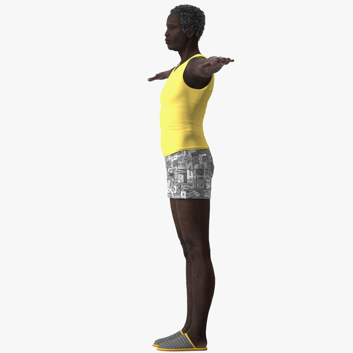 3D Afro American Grandpa Wearing Pajamas Rigged for Maya model