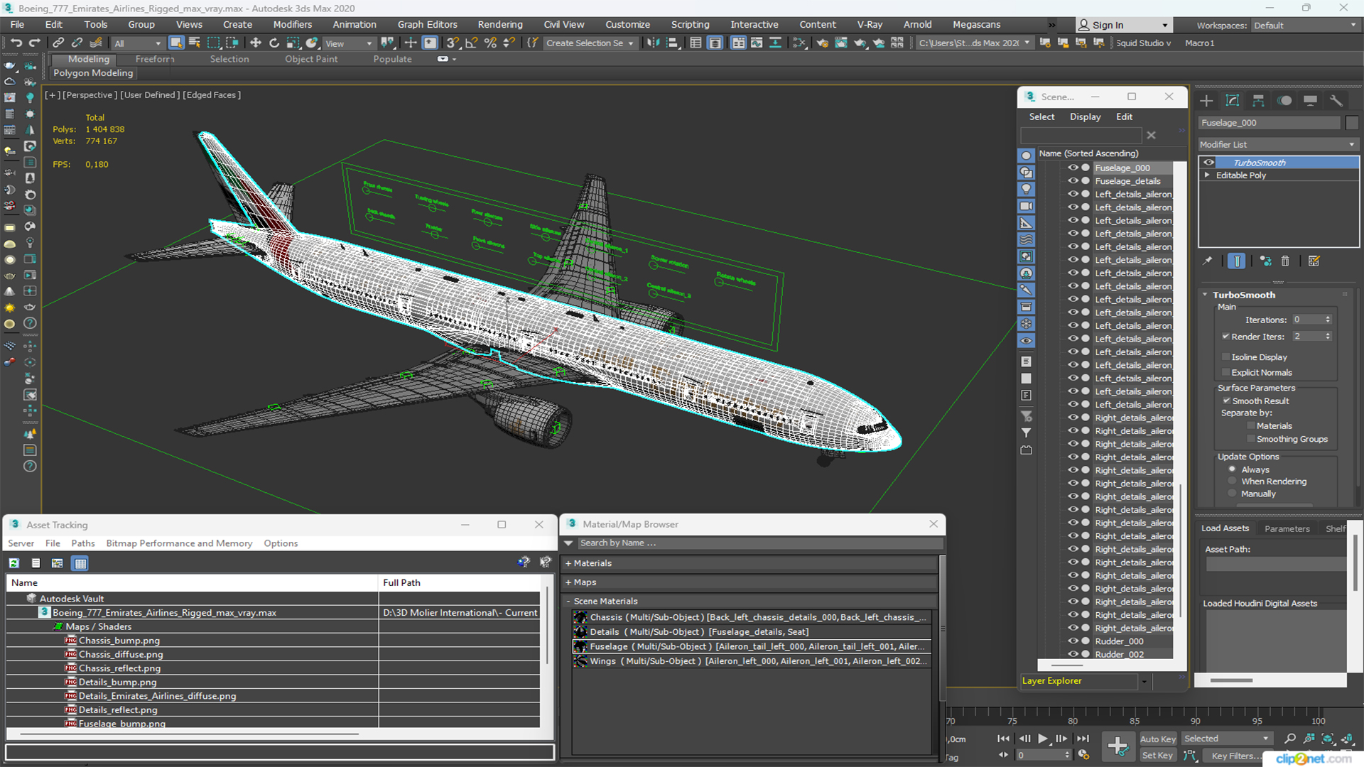 3D model Boeing 777 Emirates Airlines Rigged