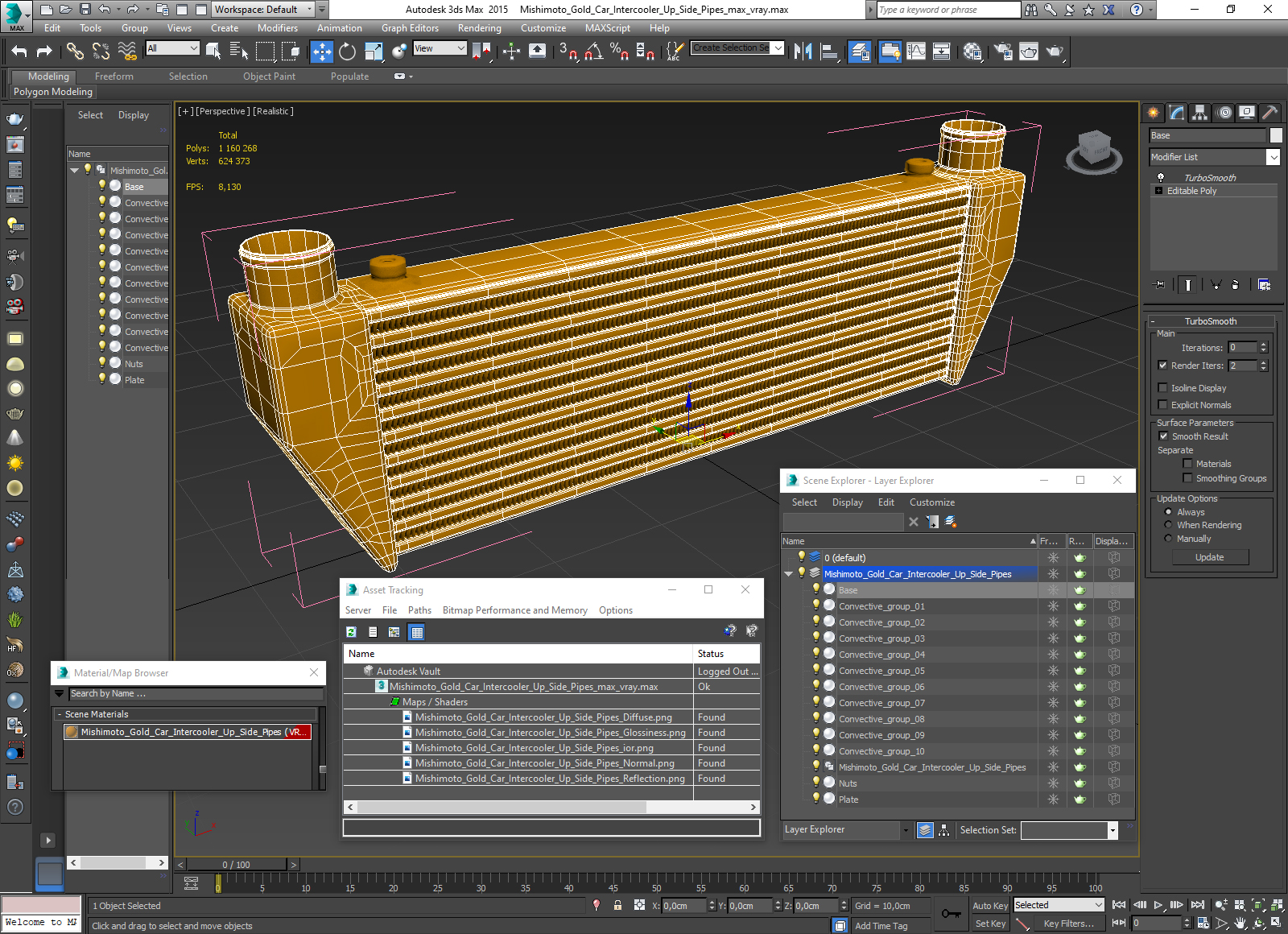 Mishimoto Gold Car Intercooler Up Side Pipes 3D model