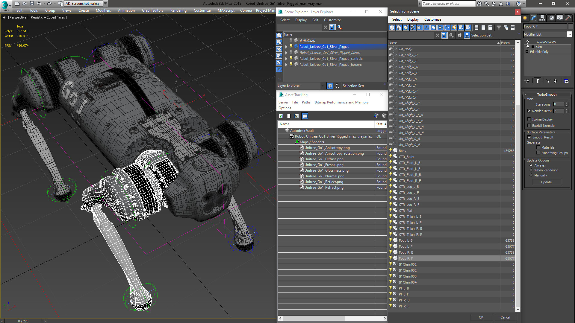 3D model Robot Unitree Go1 Silver Rigged for Cinema 4D