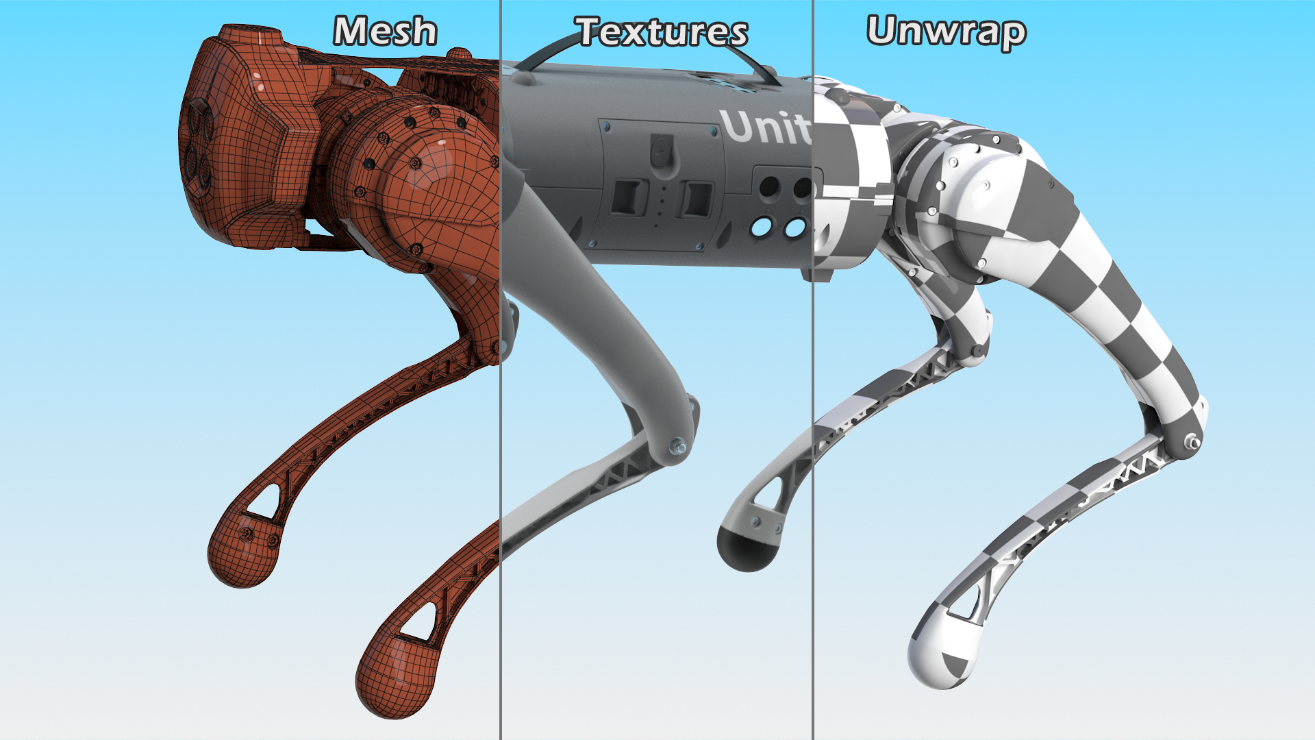 3D model Robot Unitree Go1 Silver Rigged for Cinema 4D