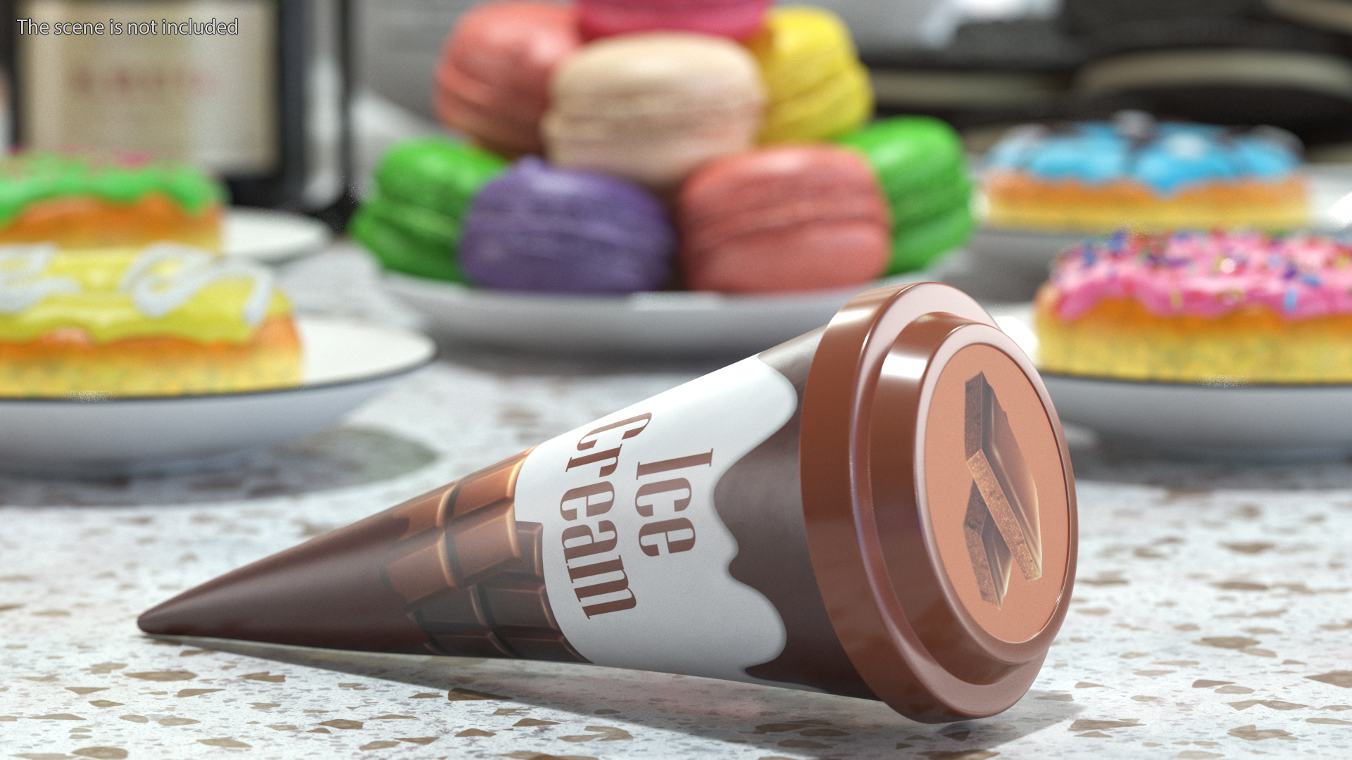 3D model Cone Ice Cream with Cap Mockup Chocolate