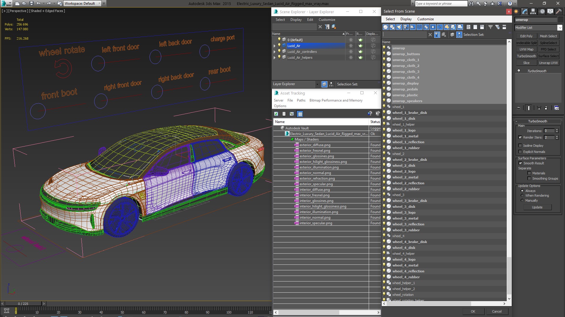 Electric Luxury Sedan Lucid Air Rigged for Cinema 4D 3D