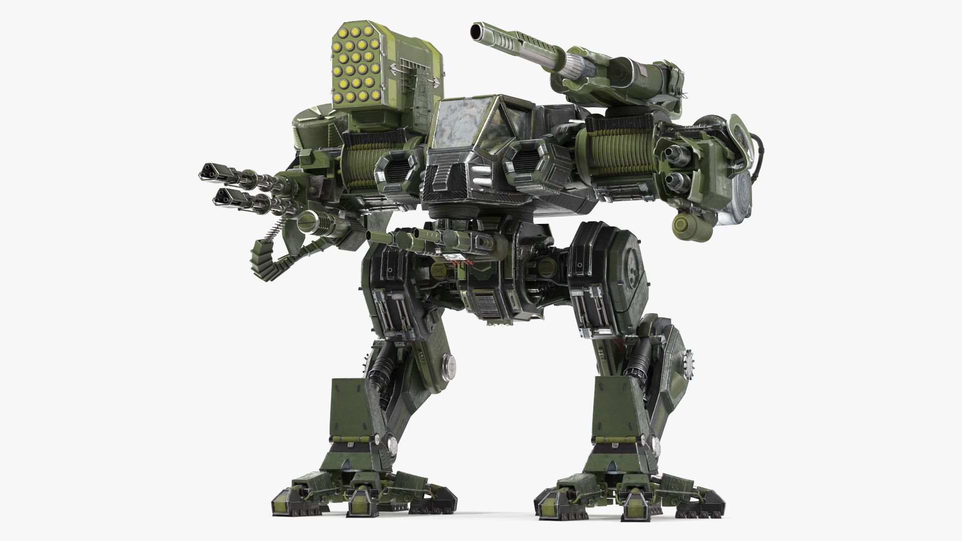 Giant Walking Robot Green Rigged 3D