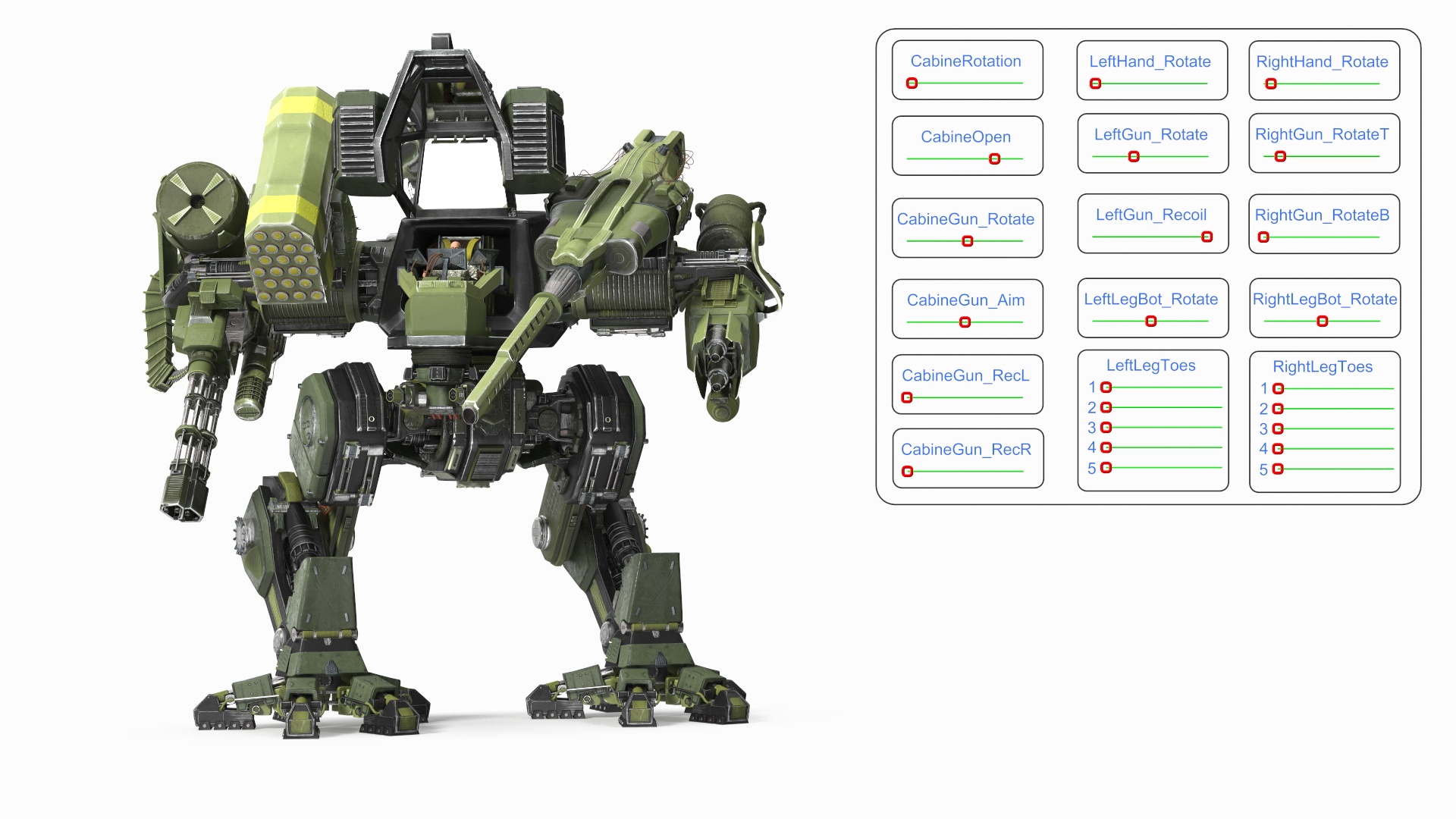 Giant Walking Robot Green Rigged 3D