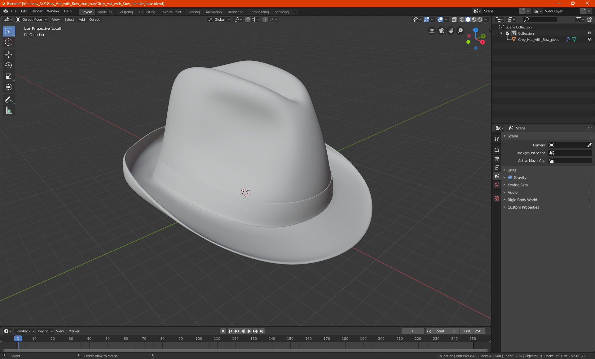 Grey Hat with Bow 3D