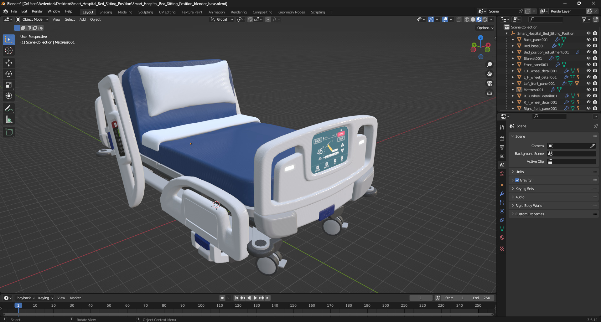 3D model Smart Hospital Bed Sitting Position