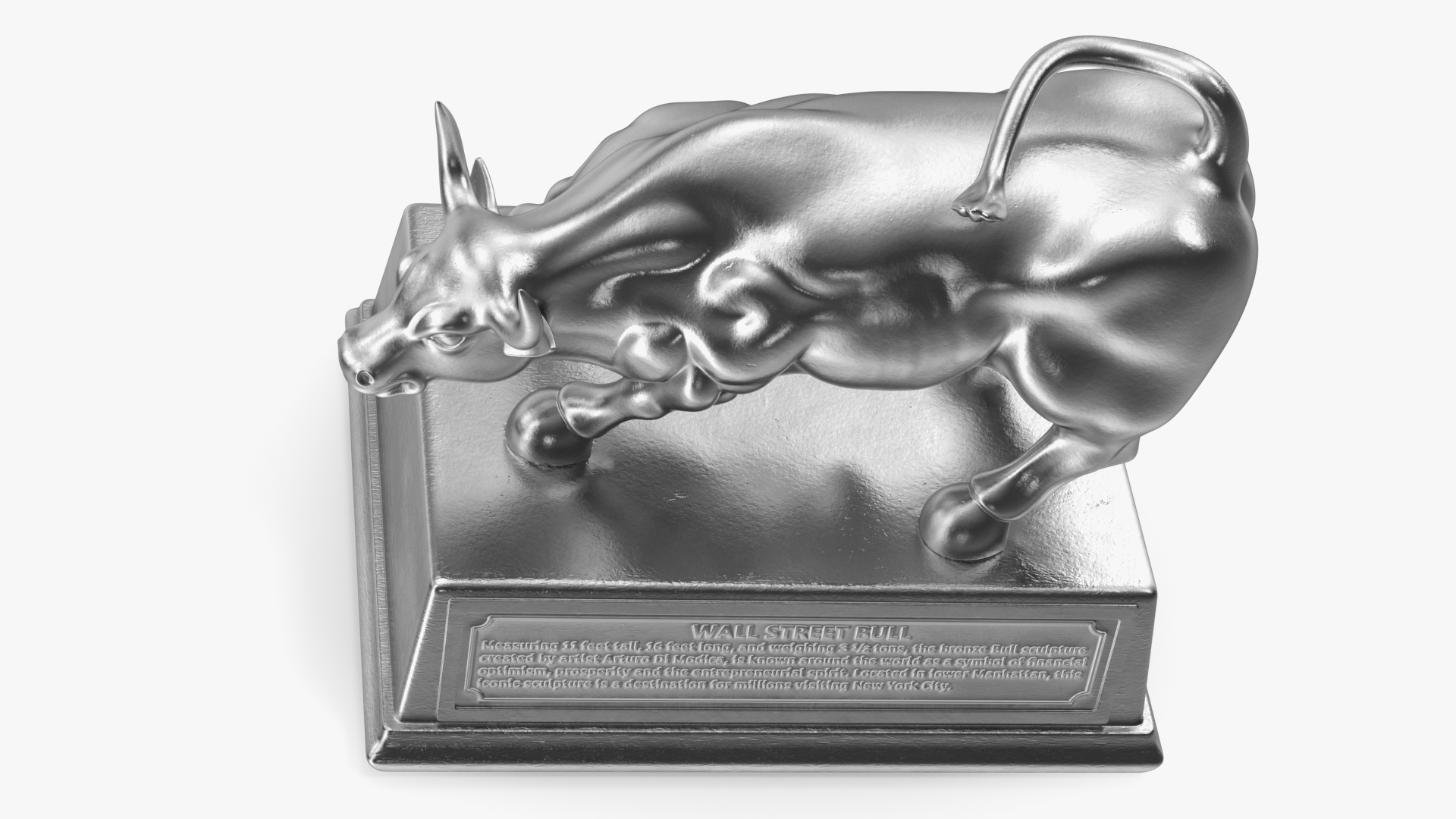 3D model Silver Wall Street Bull on Pedestal