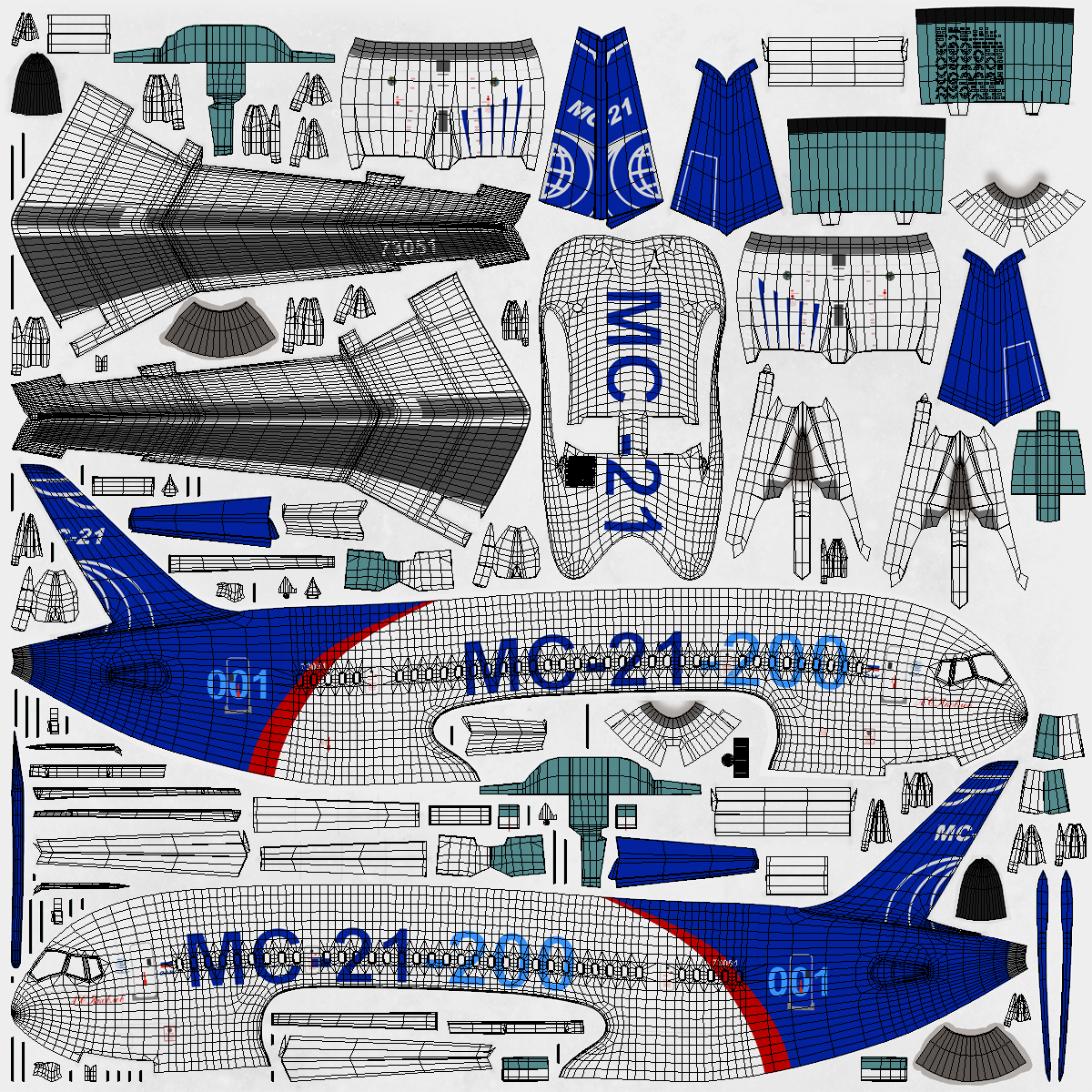 3D Twinjet Airliner MC 21 200 Rigged model