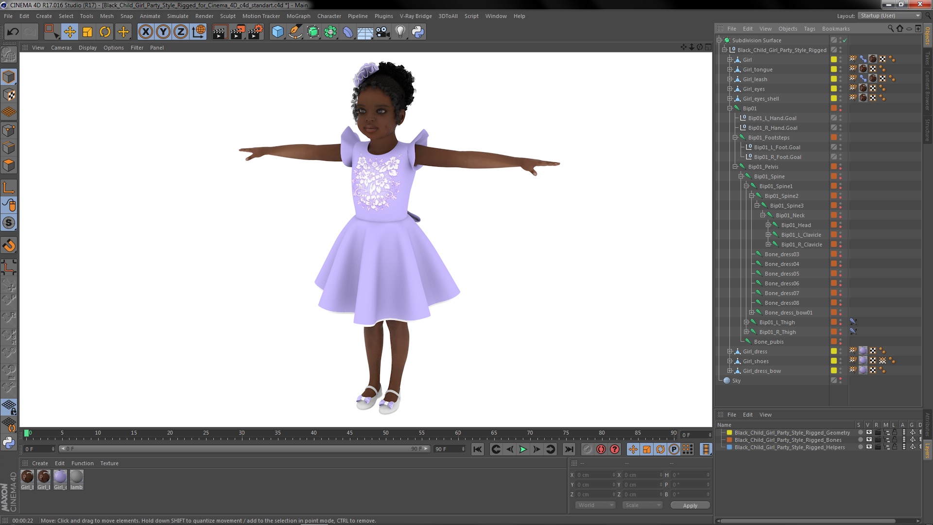 Black Child Girl Party Style Rigged for Cinema 4D 3D model