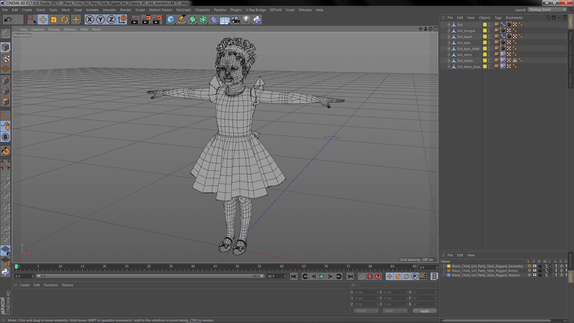 Black Child Girl Party Style Rigged for Cinema 4D 3D model