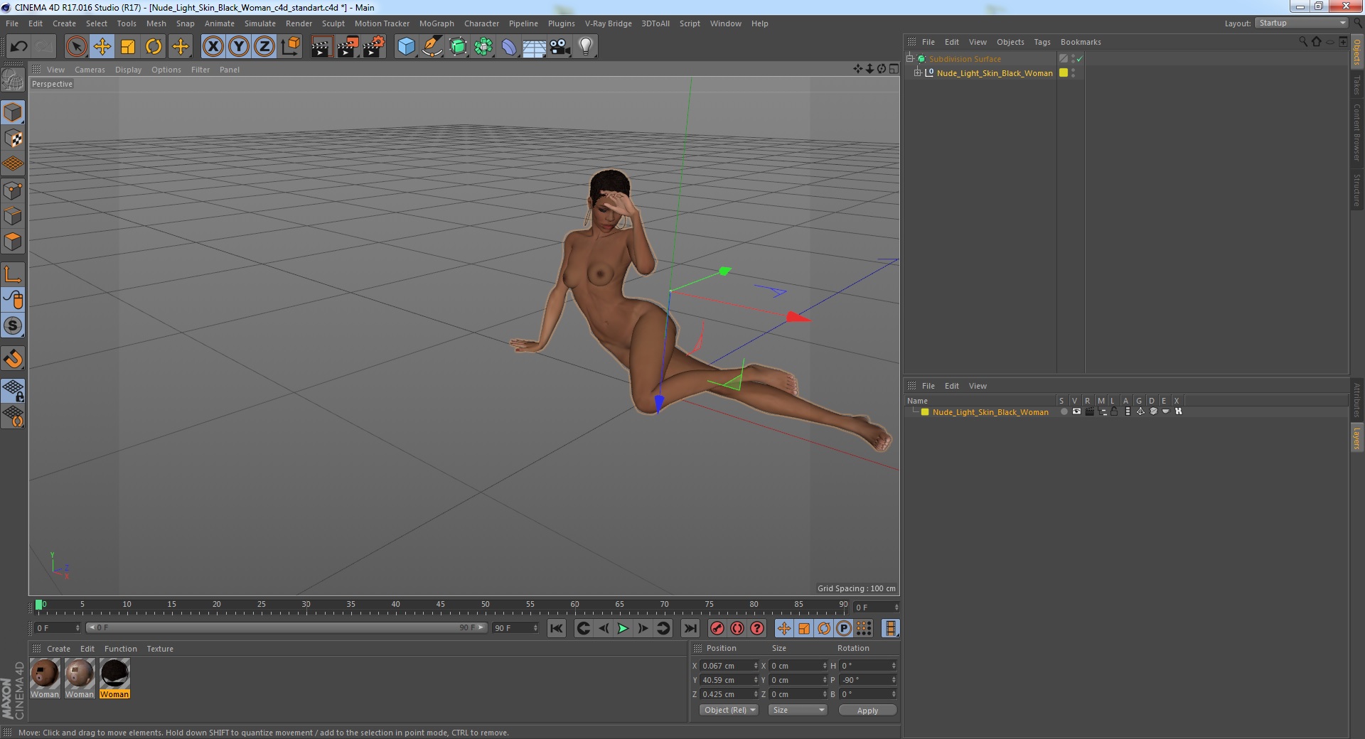 Nude Light Skin Black Woman 3D