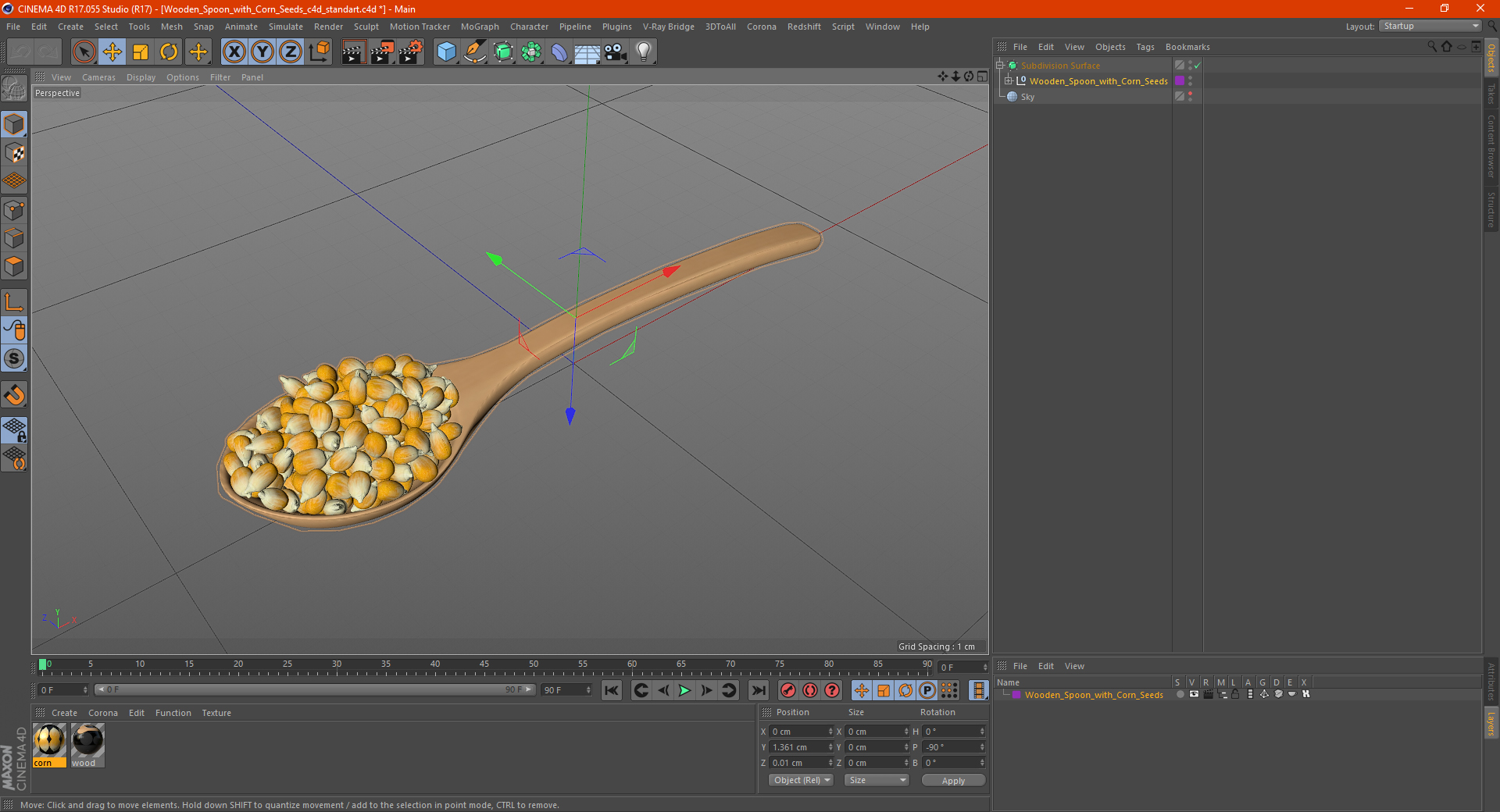 3D Wooden Spoon with Corn Seeds model