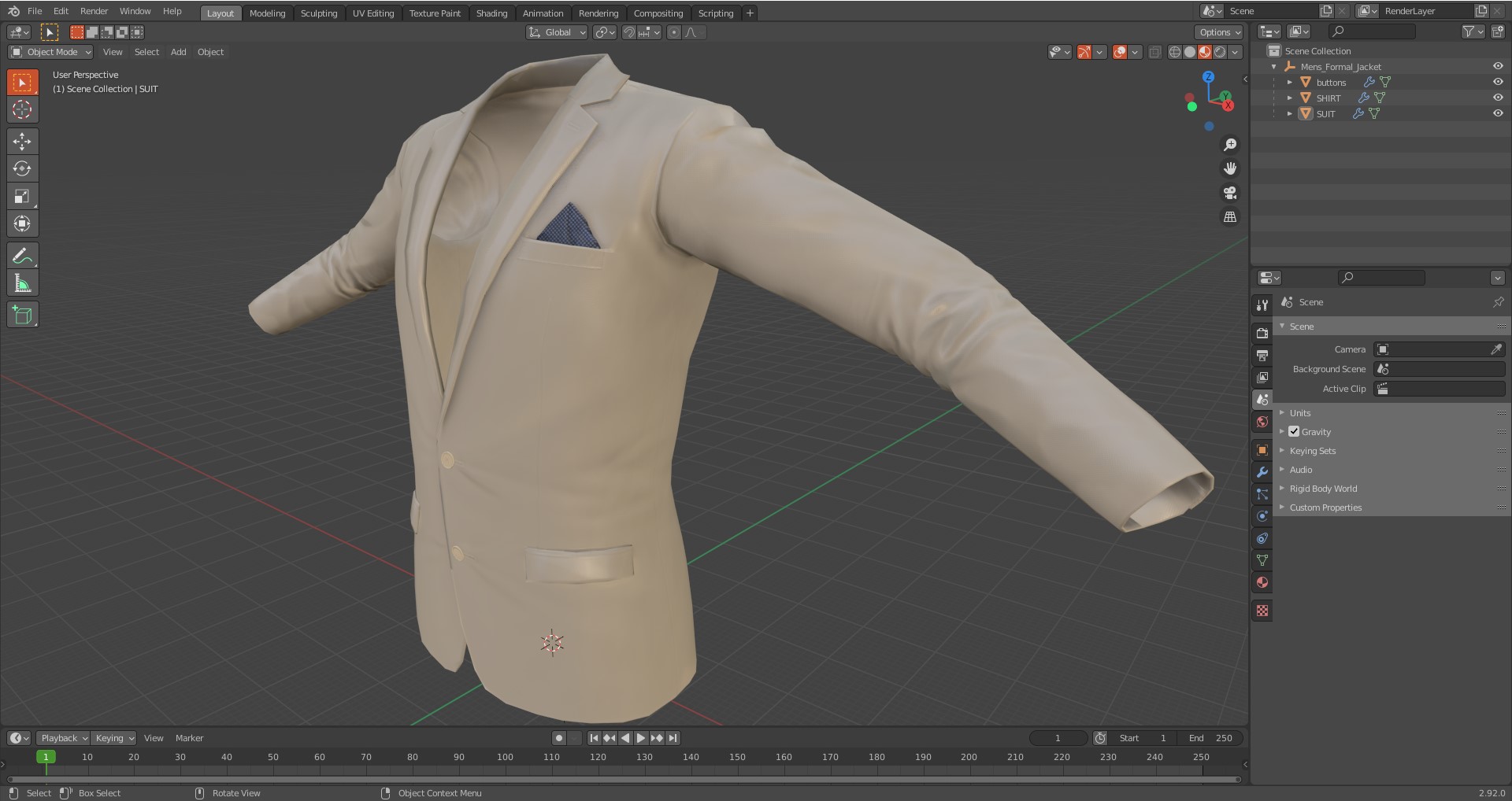 3D Mens Formal Jacket model