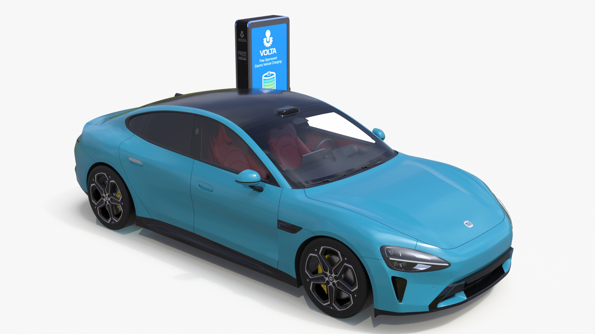 3D model Electric Car Charging Station and Xiaomi Aqua Blue