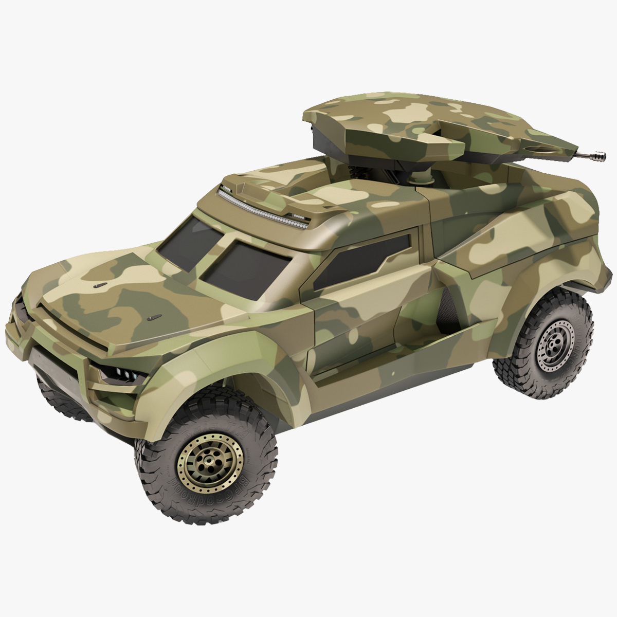 3D Military Interceptor Vehicle in Camouflage Rigged for Maya model