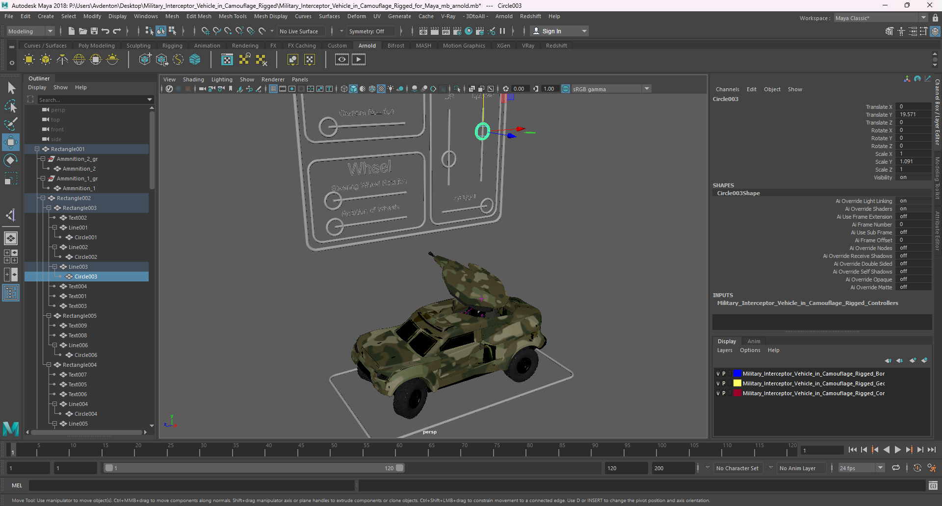 3D Military Interceptor Vehicle in Camouflage Rigged for Maya model