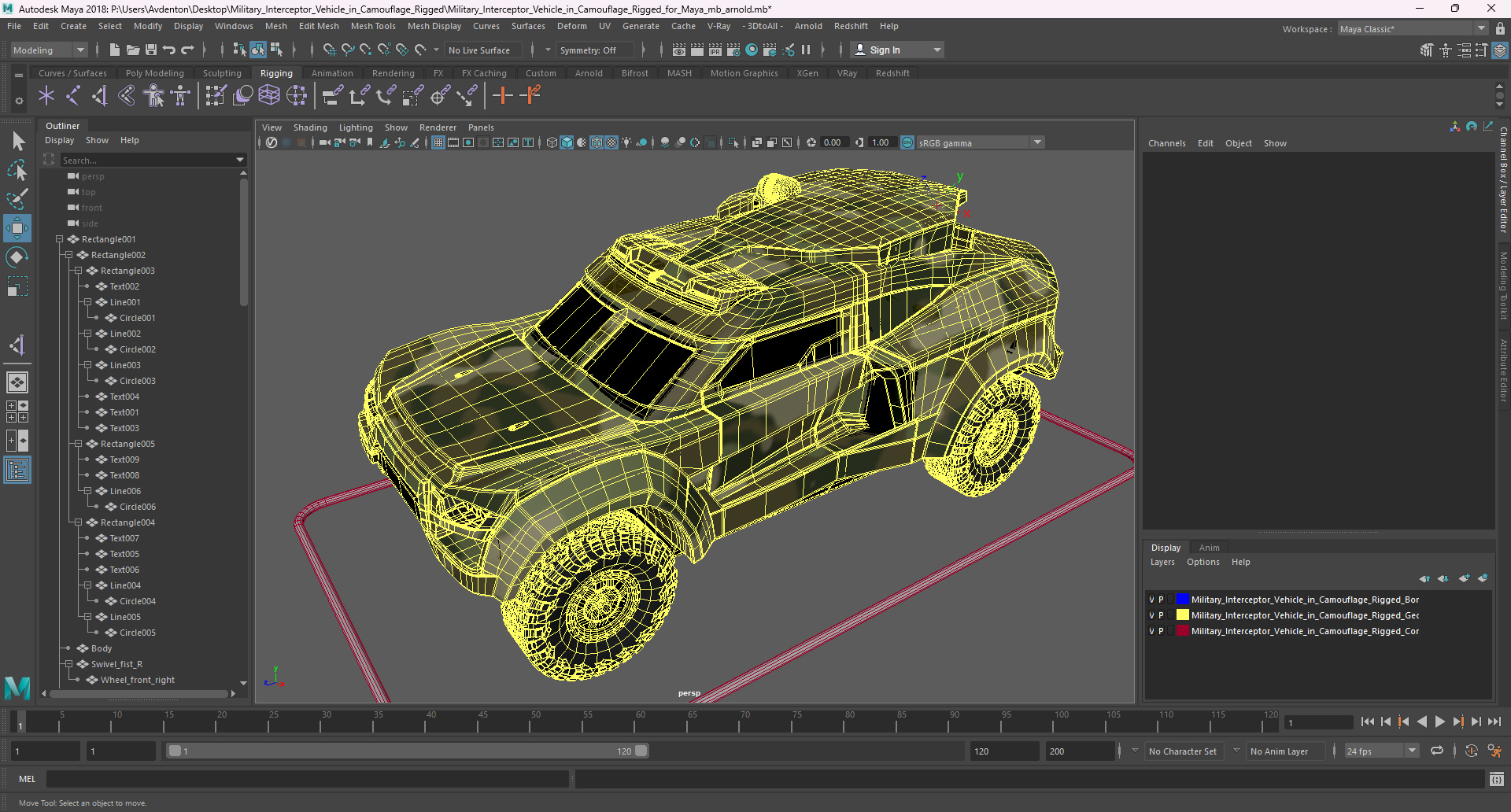 3D Military Interceptor Vehicle in Camouflage Rigged for Maya model