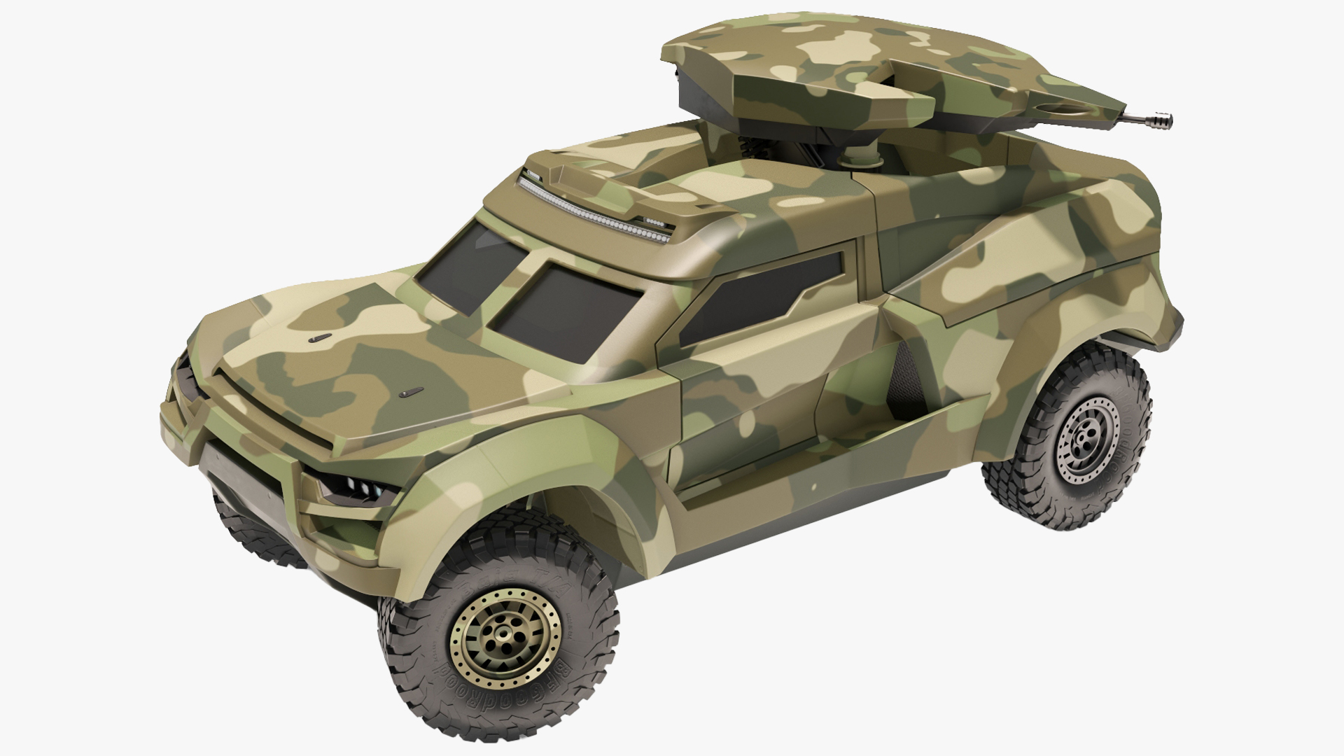 3D Military Interceptor Vehicle in Camouflage Rigged for Maya model