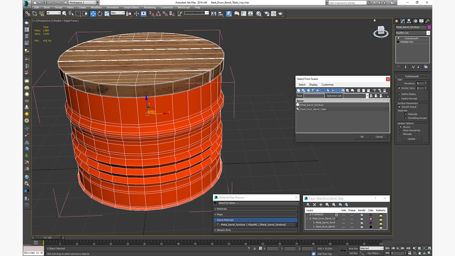 3D Steel Drum Barrel Table model