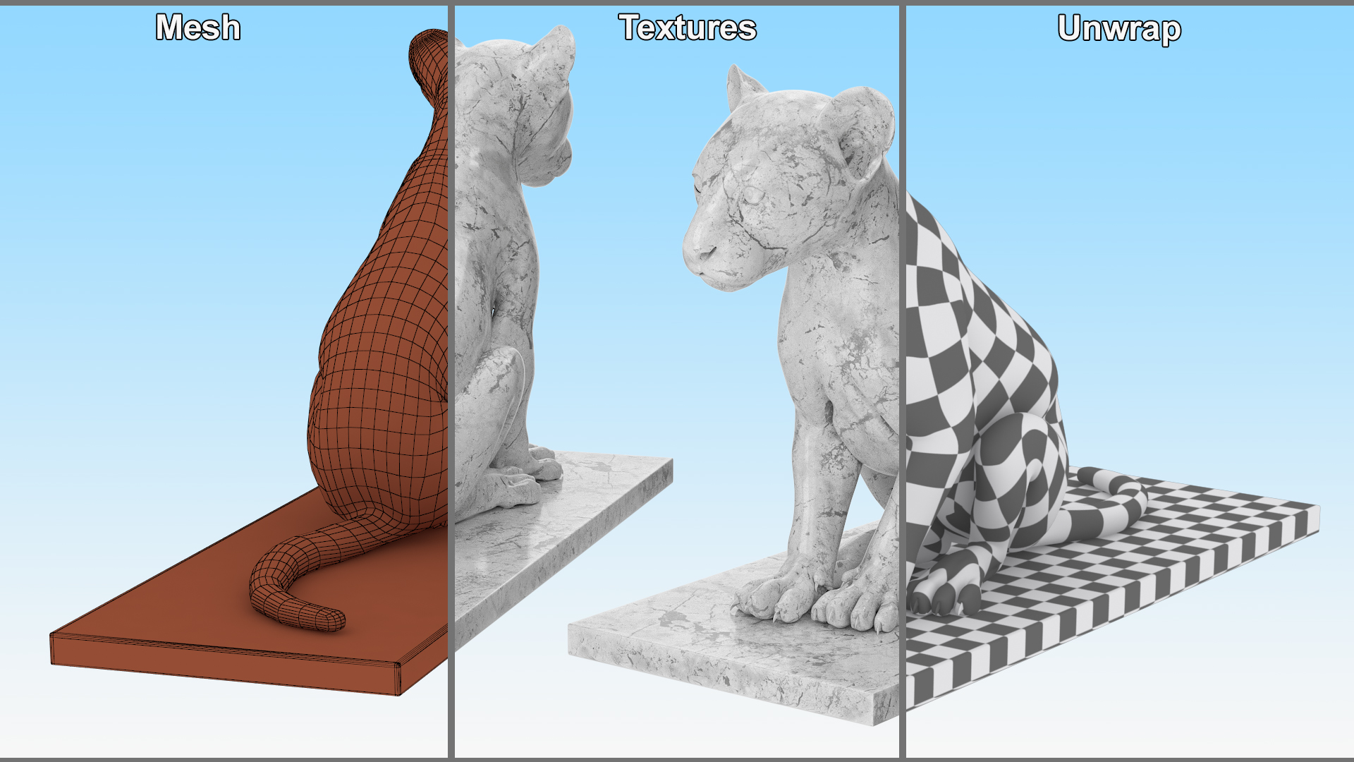 3D Marble Statue of Leopard Cub model