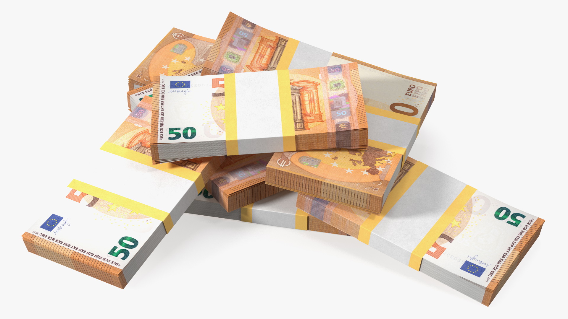 3D model Stack of 8 Packs 50 Euro Bills