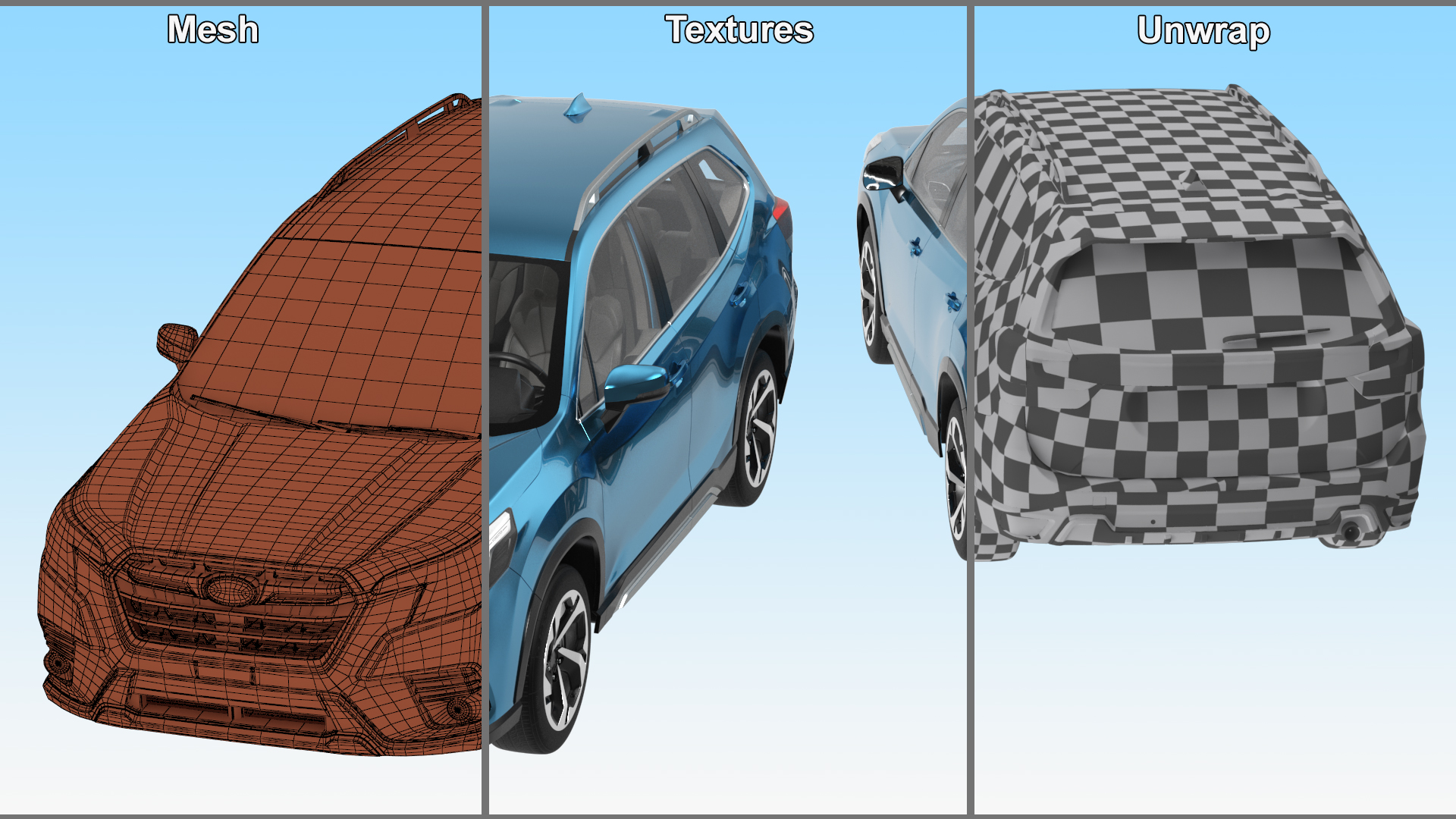 3D Blue Compact Crossover SUV