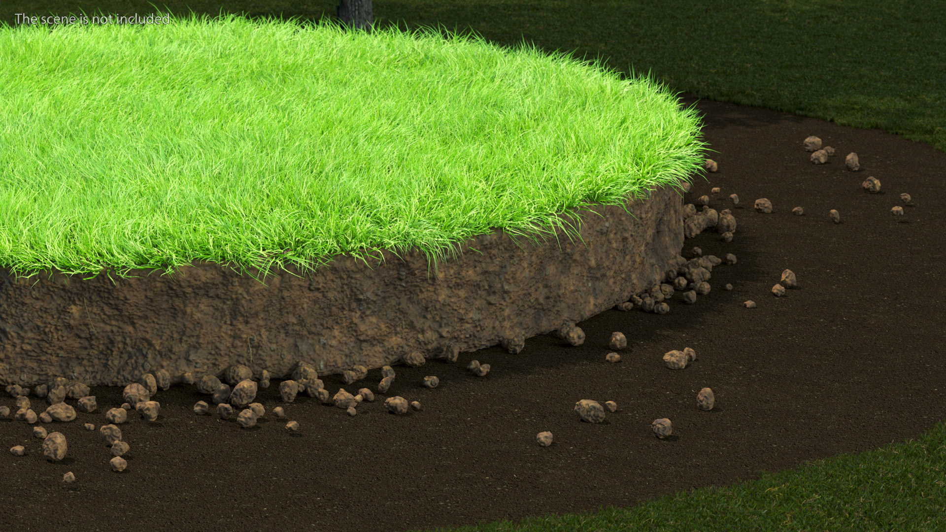 3D model Round Soil with Grass Fur