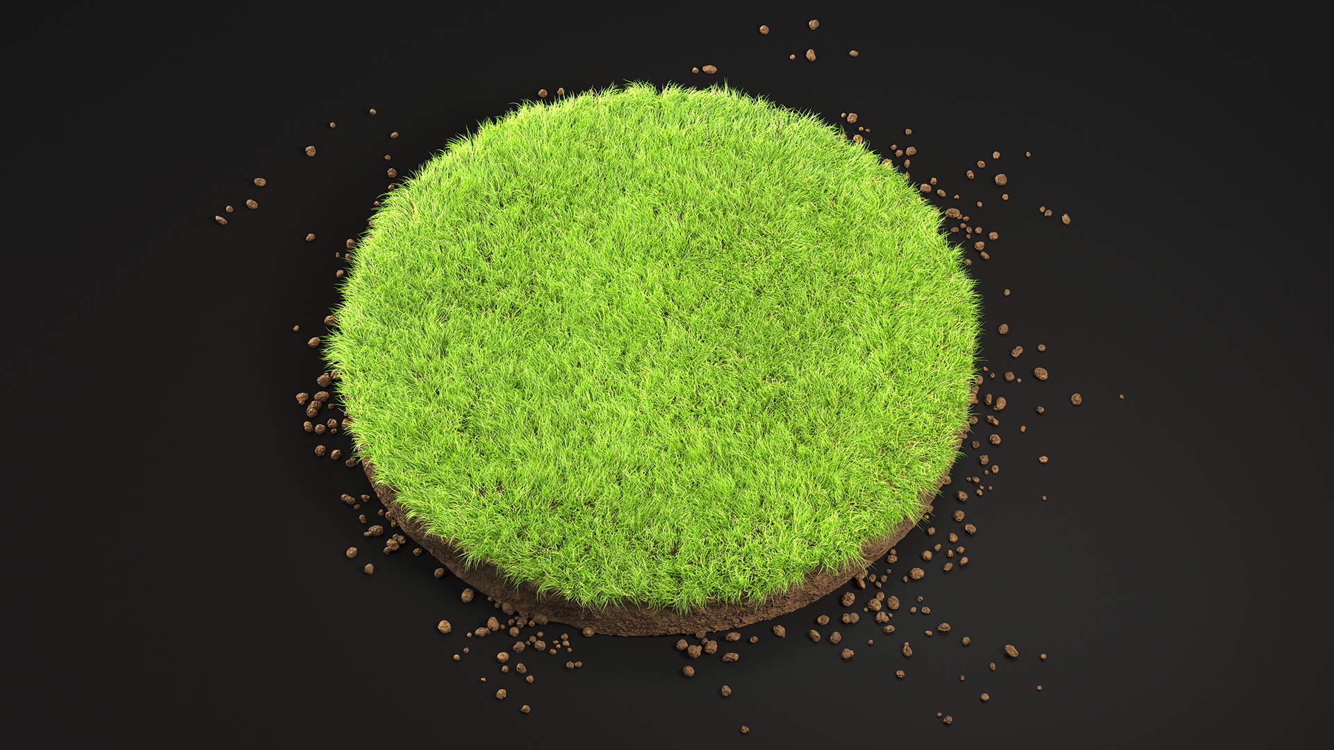 3D model Round Soil with Grass Fur