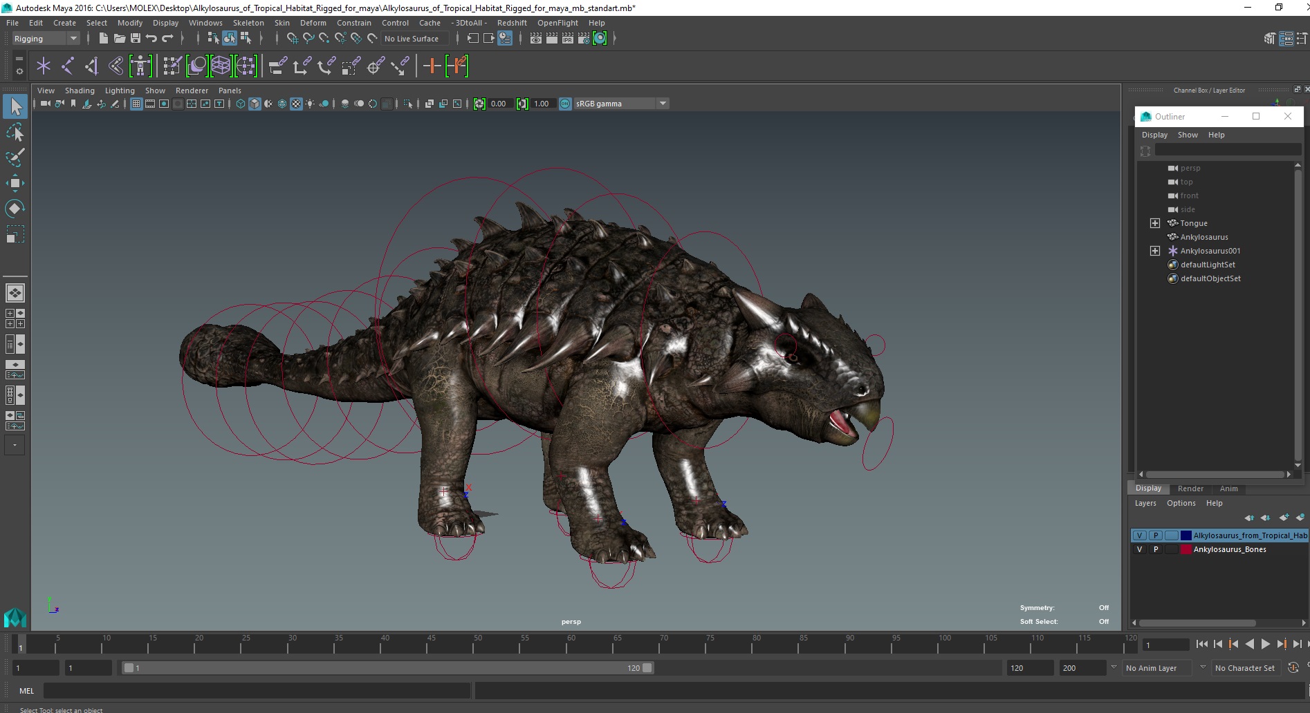 3D Alkylosaurus of Tropical Habitat Rigged for Maya model