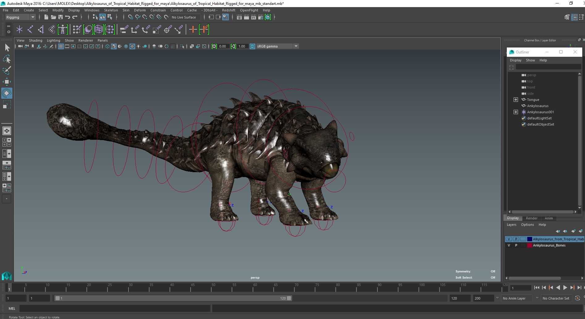 3D Alkylosaurus of Tropical Habitat Rigged for Maya model