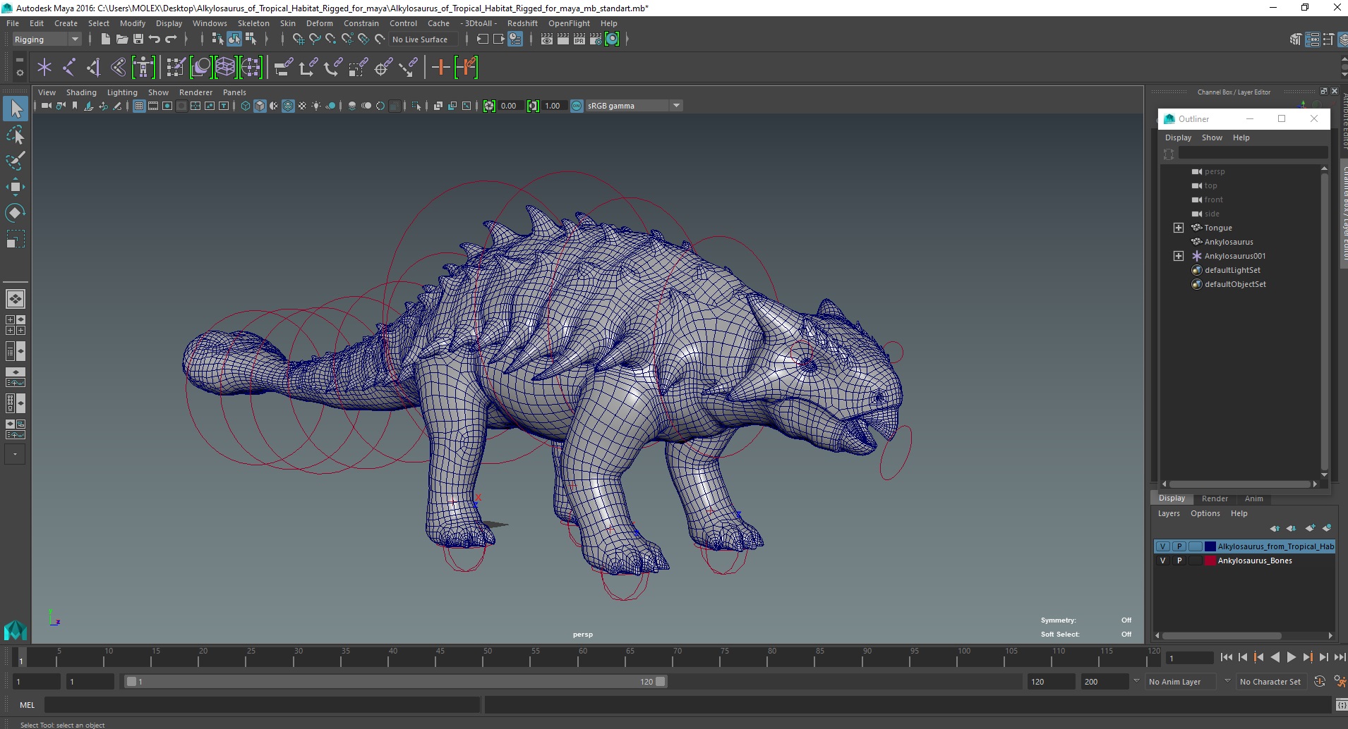 3D Alkylosaurus of Tropical Habitat Rigged for Maya model