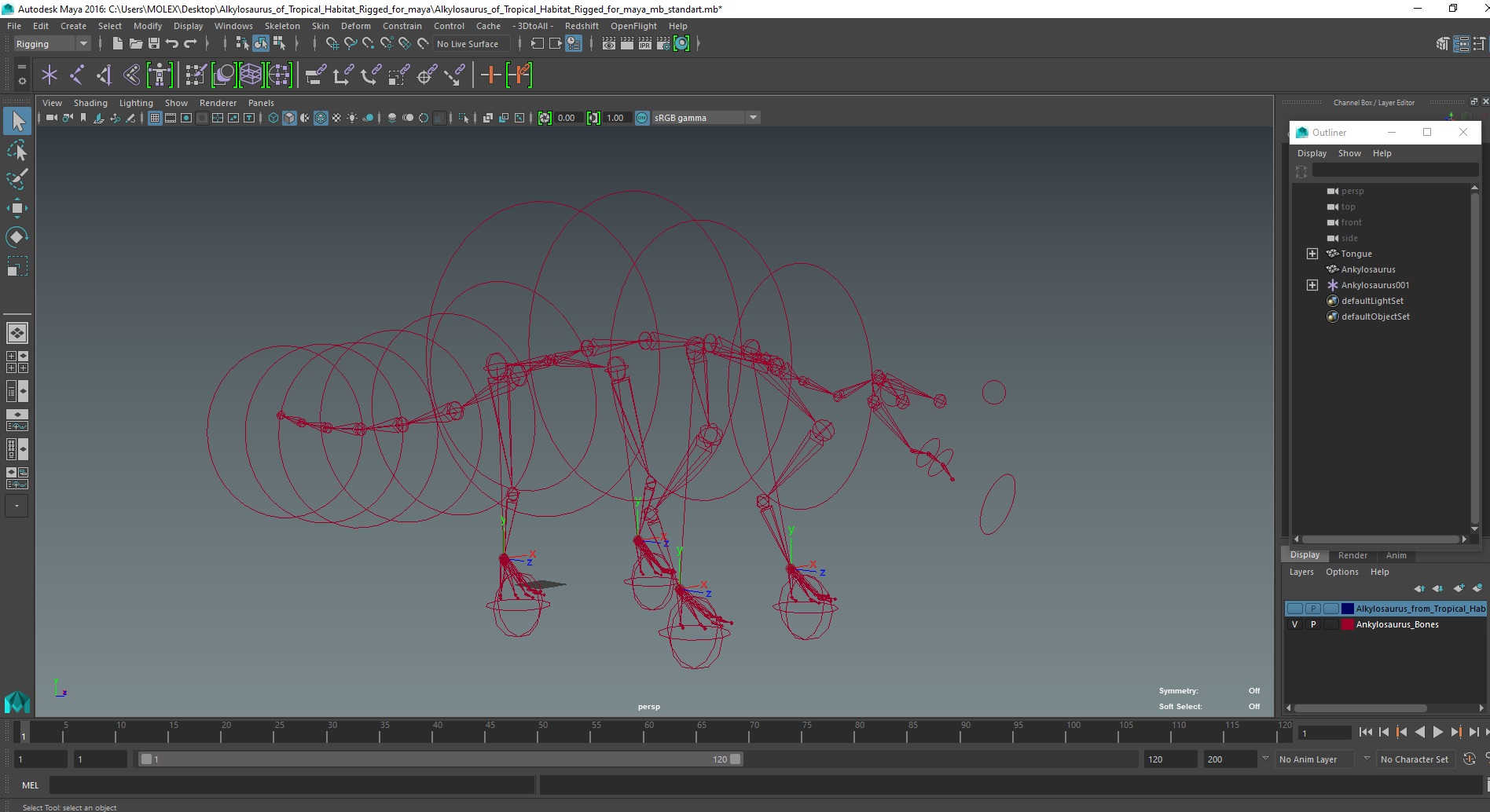 3D Alkylosaurus of Tropical Habitat Rigged for Maya model