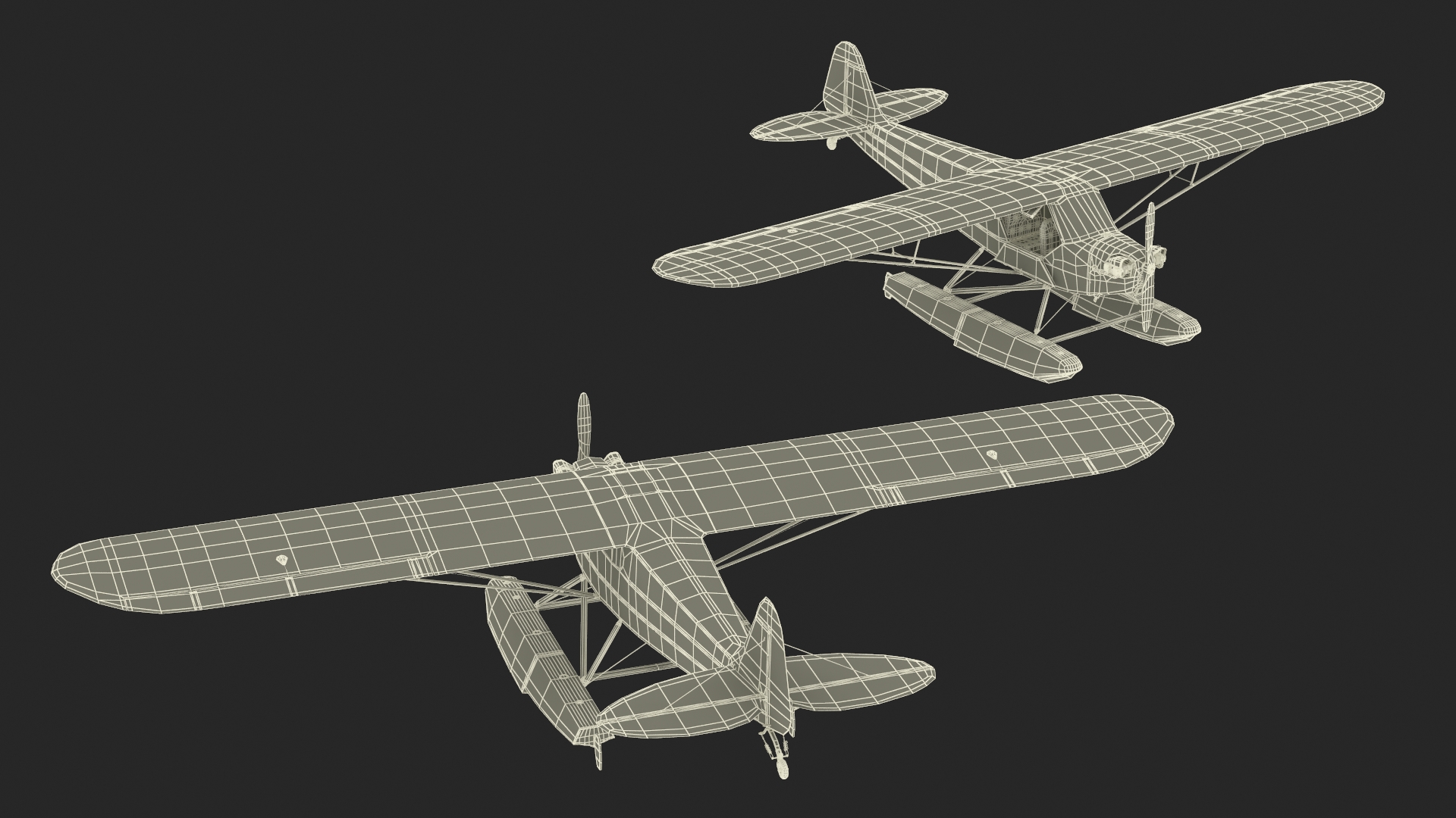 Piper J-3 Cub Light Aircraft with Floats Rigged 3D