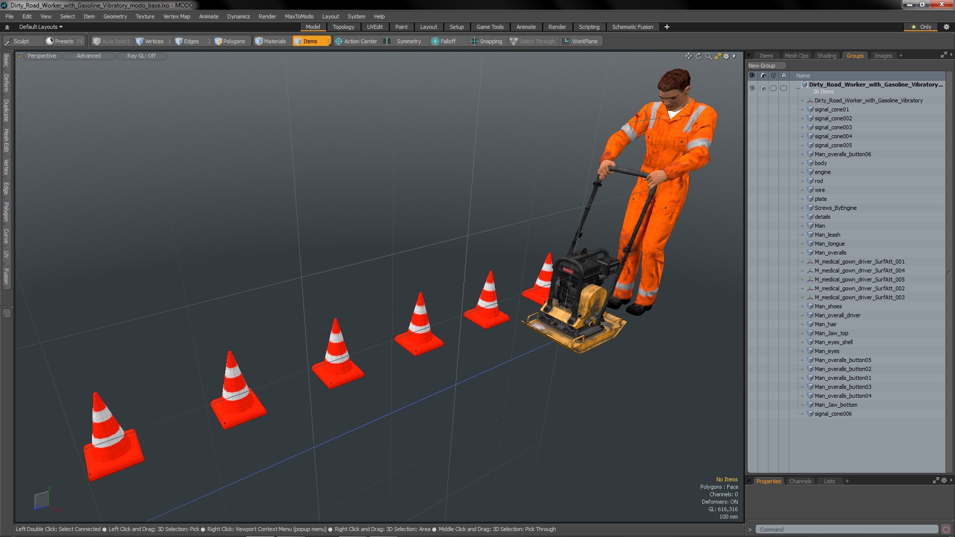 3D Dirty Road Worker with Gasoline Vibratory