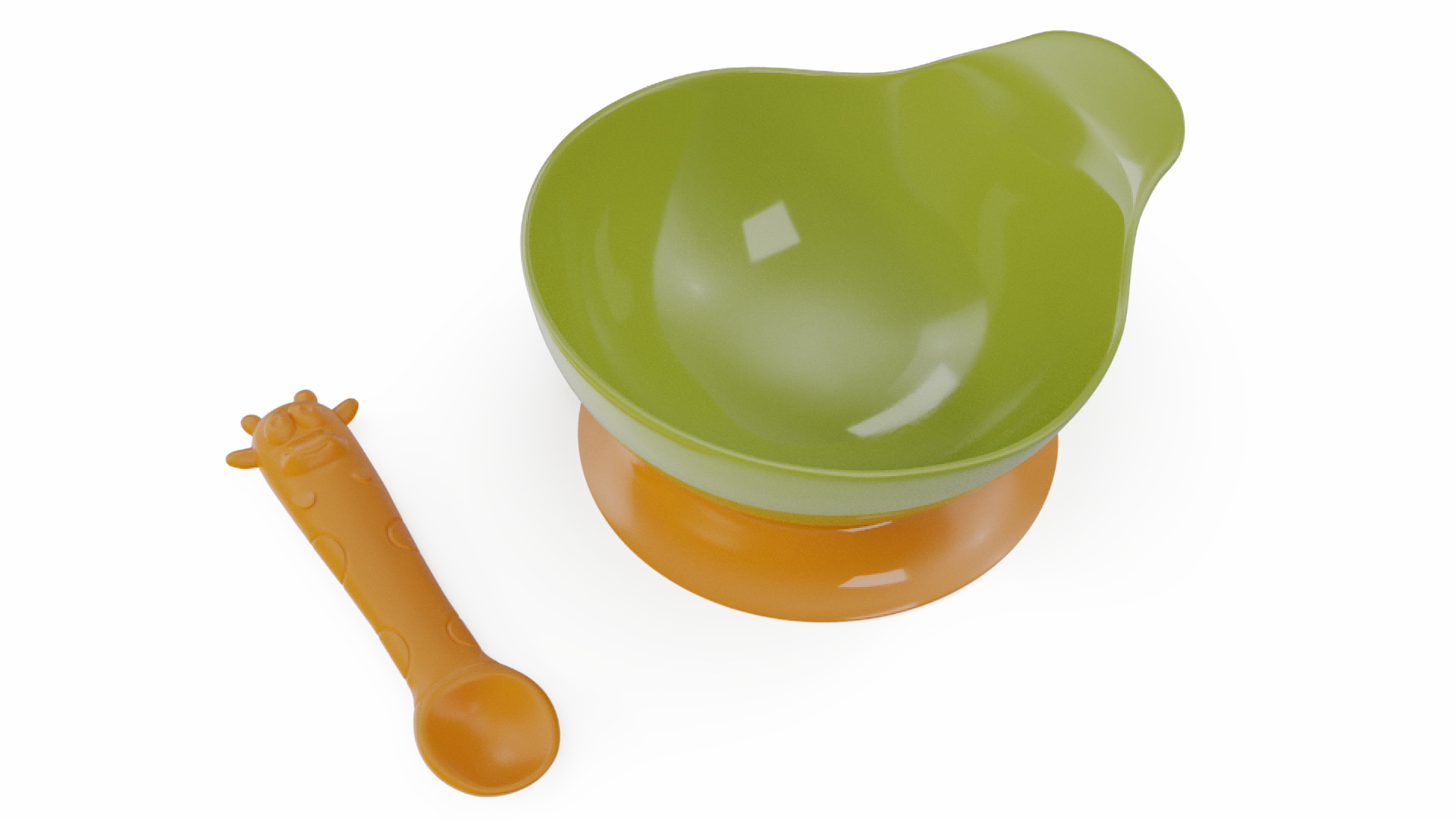 3D model Lime Green and Orange Silicone Baby Bowl and Spoon