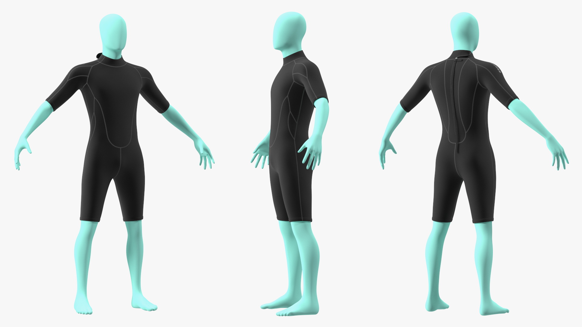 Man Wetsuit Black Shorty Version 3D