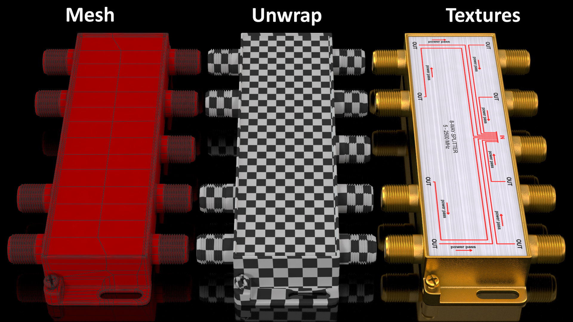 CATV Broadband Coaxial Splitter 8 Way 3D