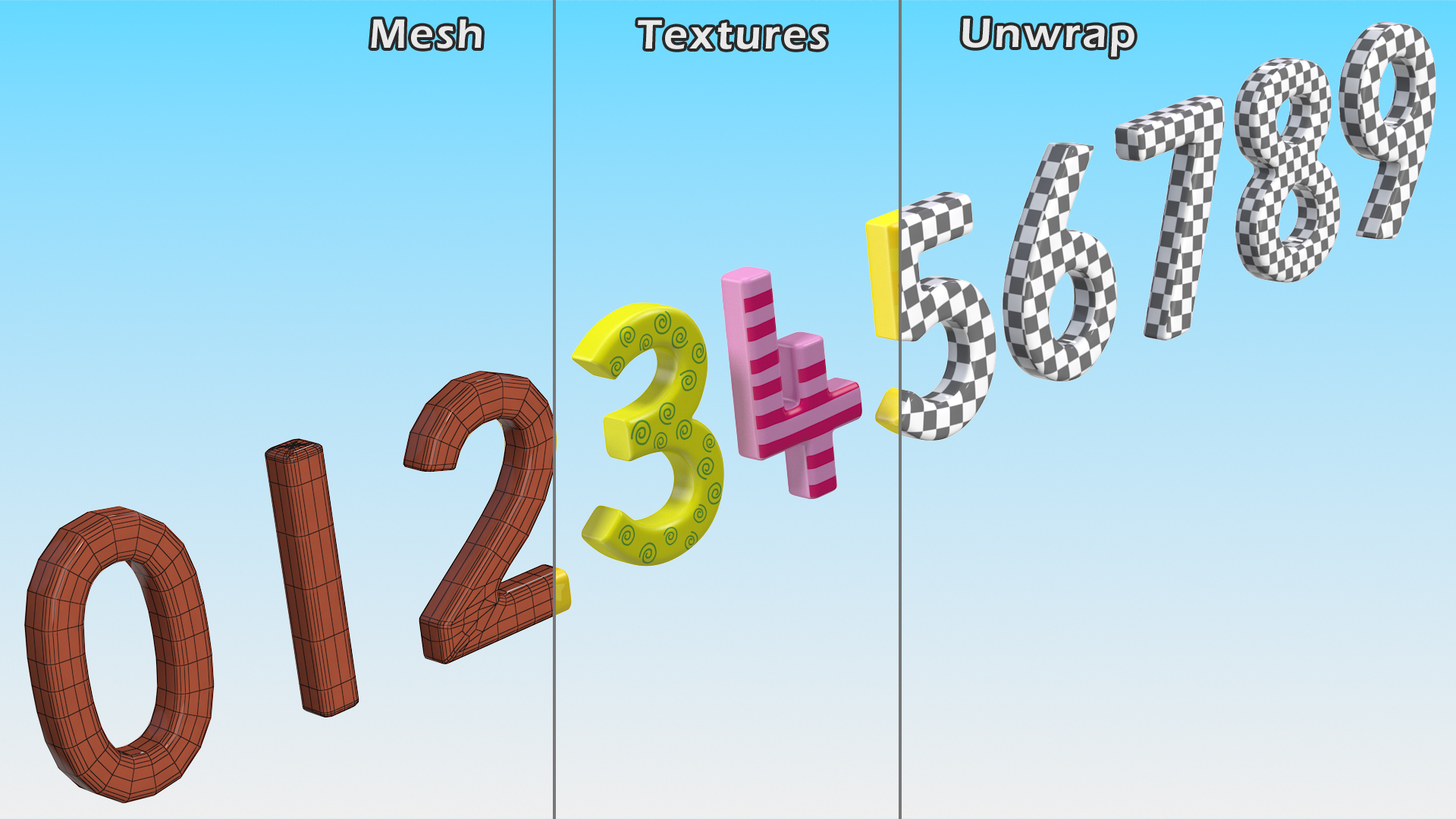 Colourful Wooden Number Set 3D