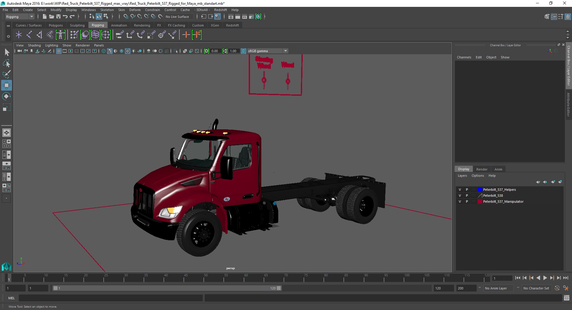 Red Truck Peterbilt 537 Rigged for Maya 3D model