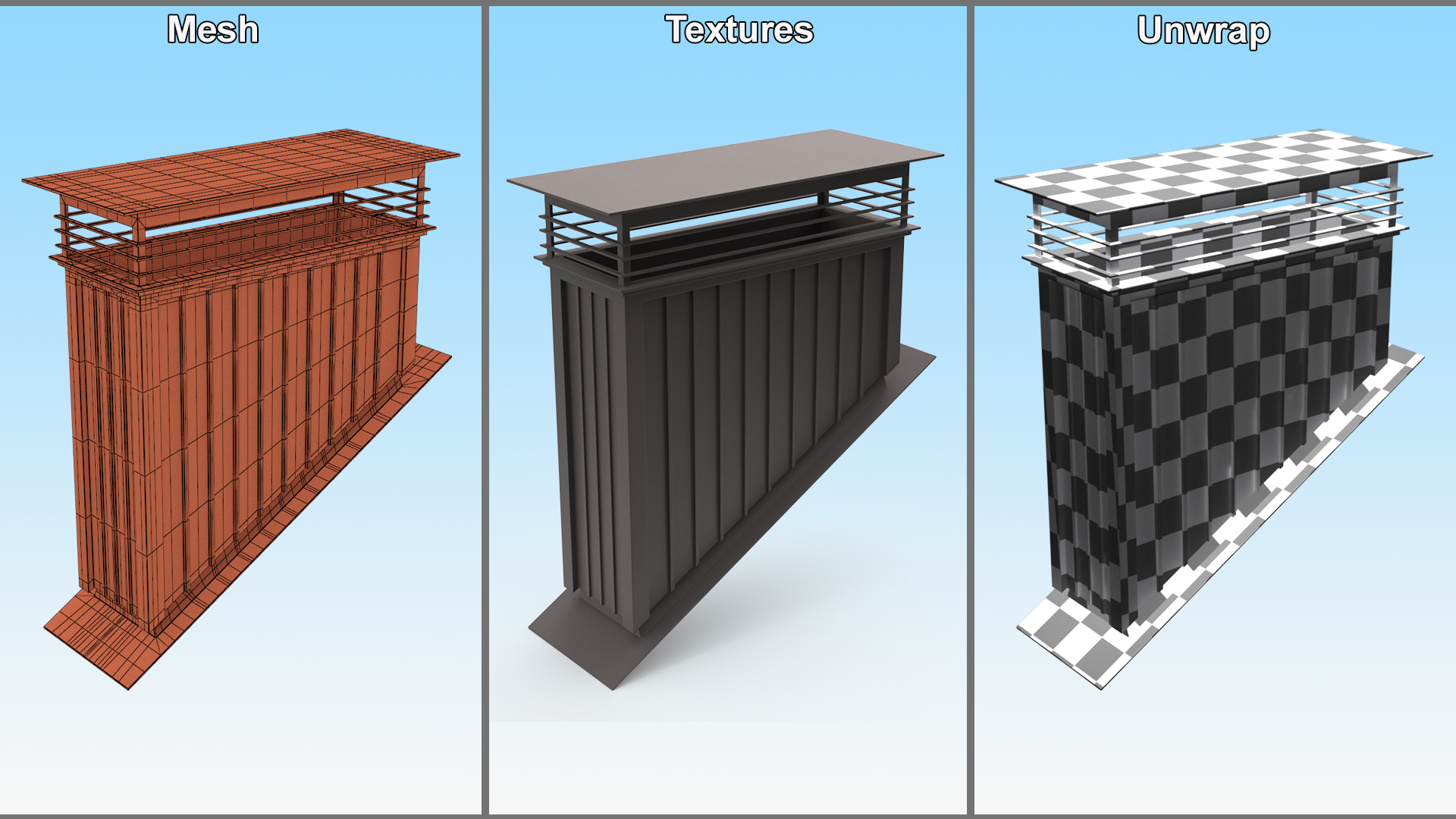 3D Rectangular Metal Chimney Black Corner Base model