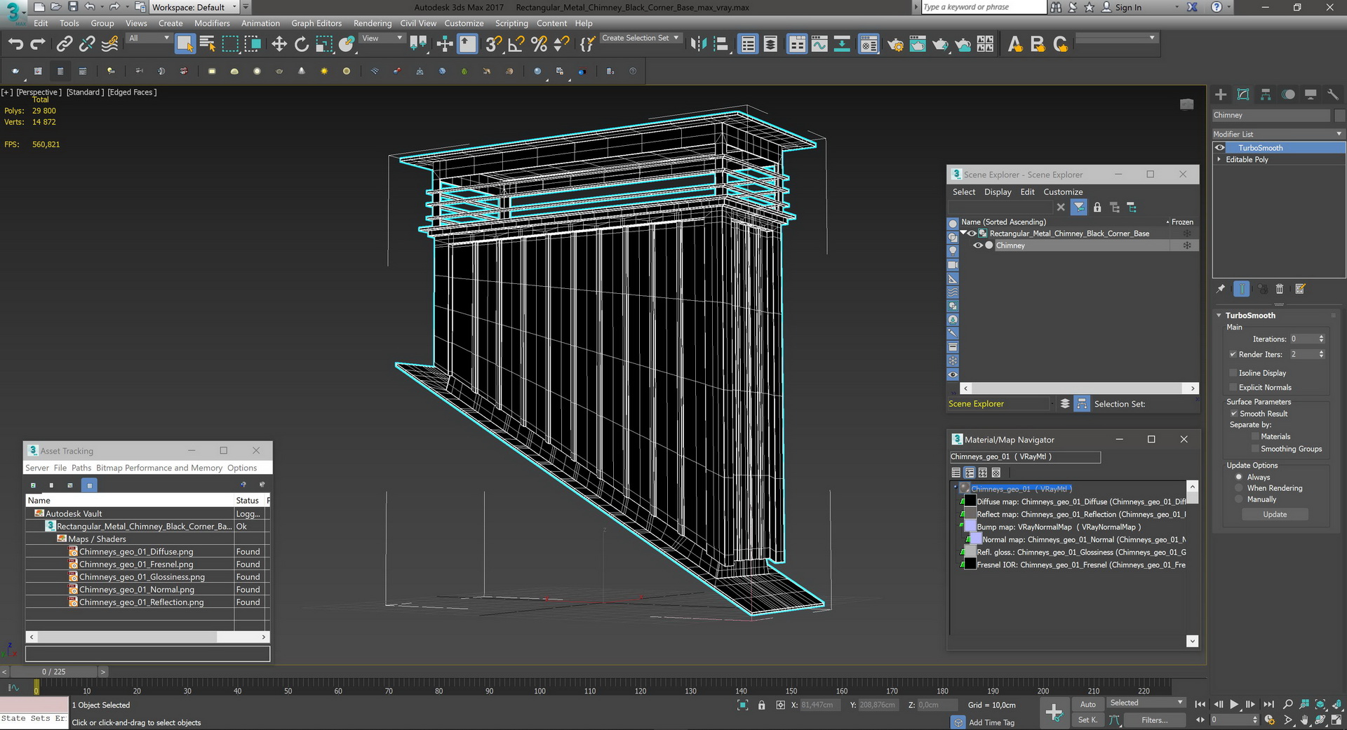 3D Rectangular Metal Chimney Black Corner Base model