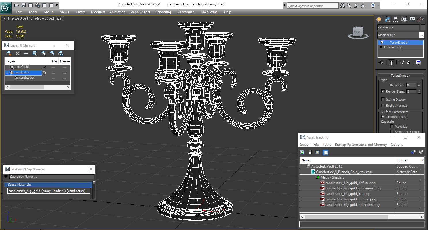 3D model Candlestick 5 Branch Gold