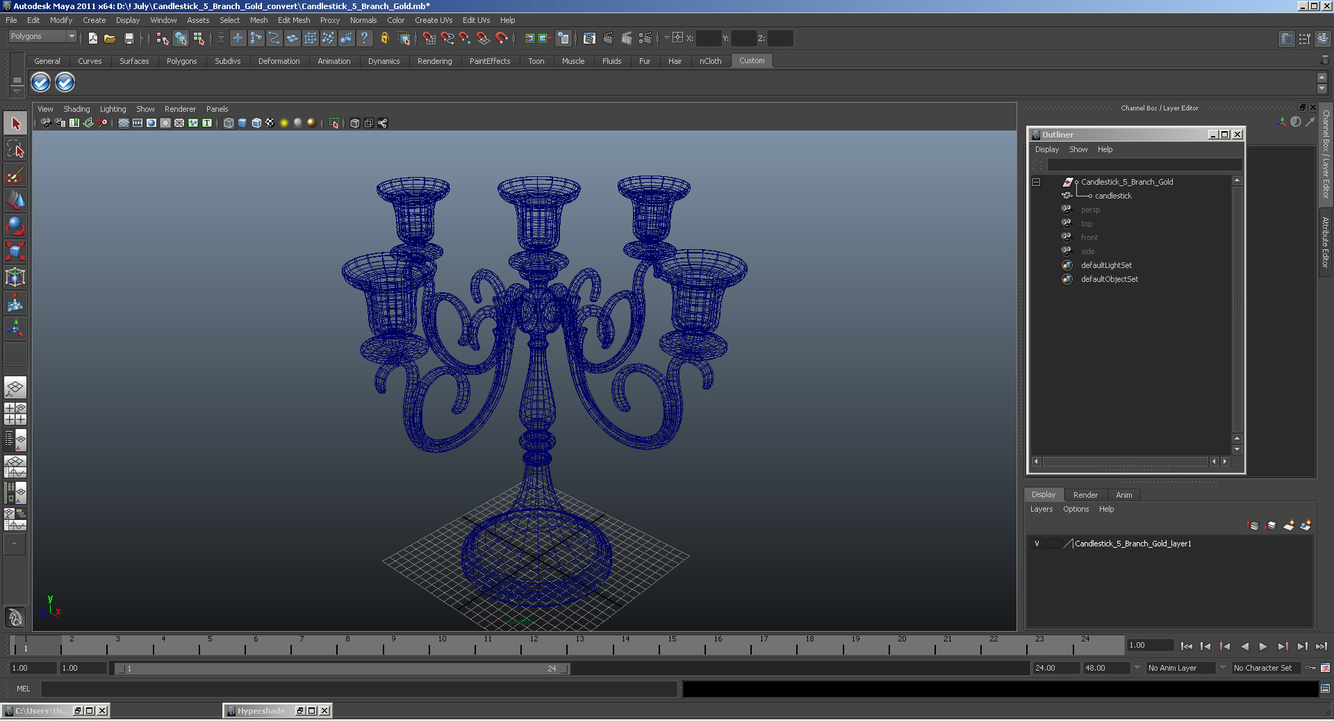 3D model Candlestick 5 Branch Gold