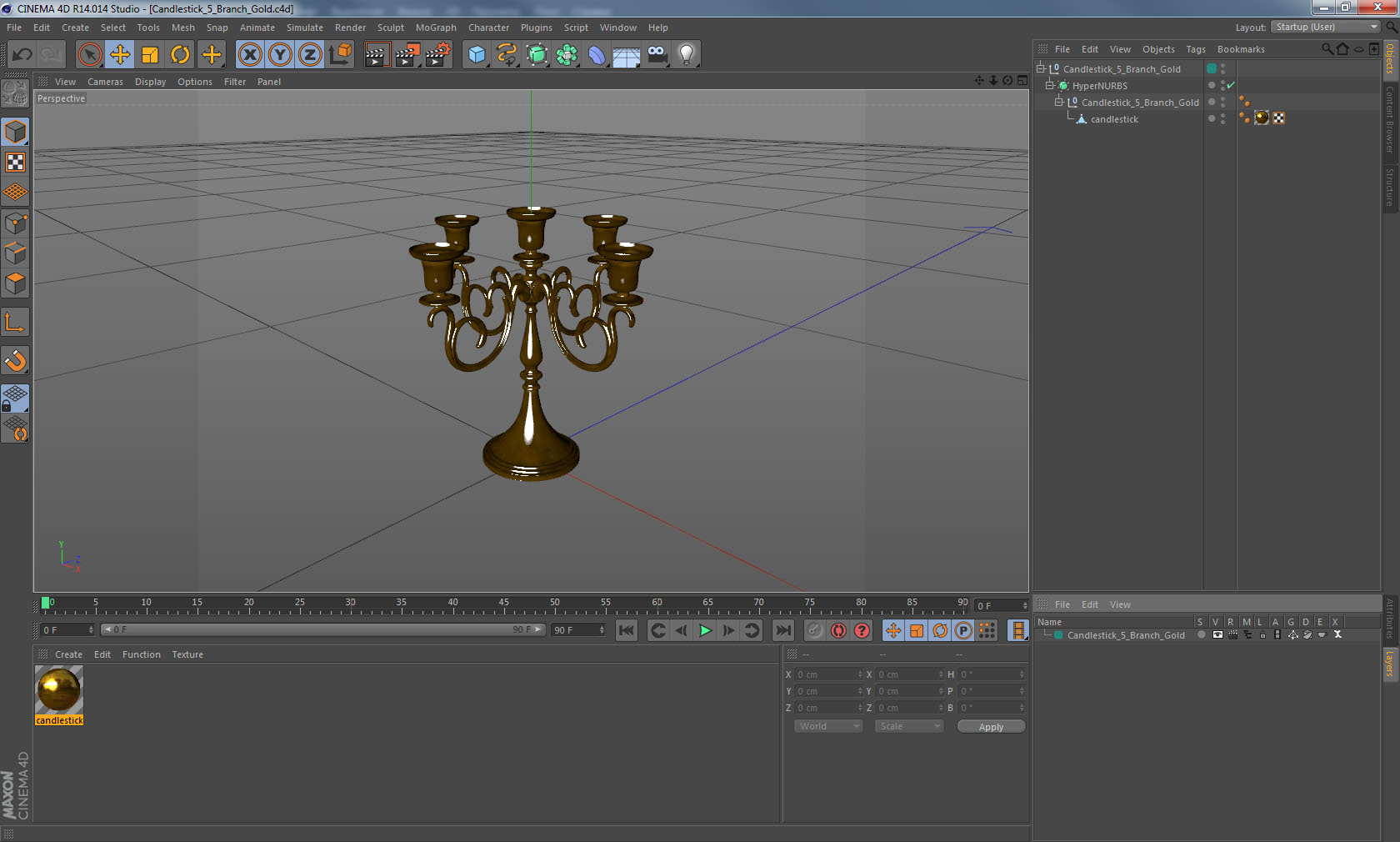 3D model Candlestick 5 Branch Gold