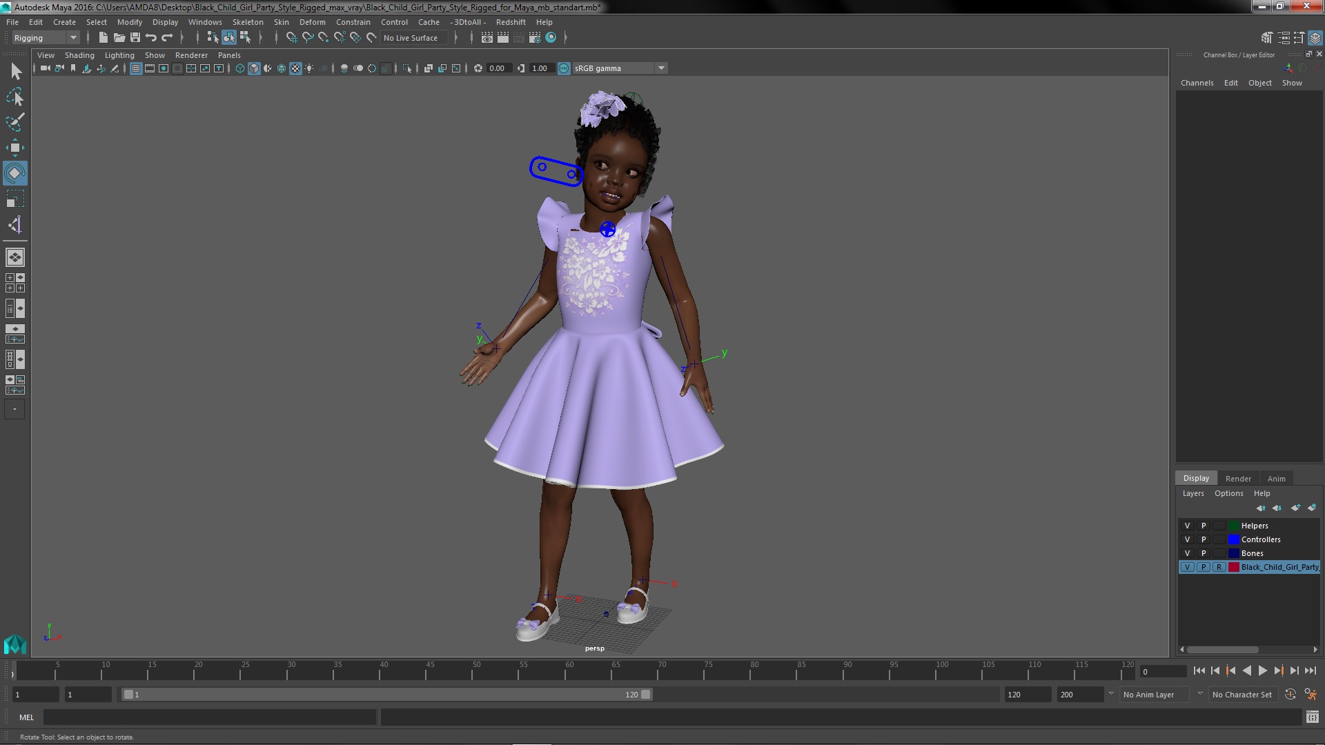 Black Child Girl Party Style Rigged for Maya 3D model