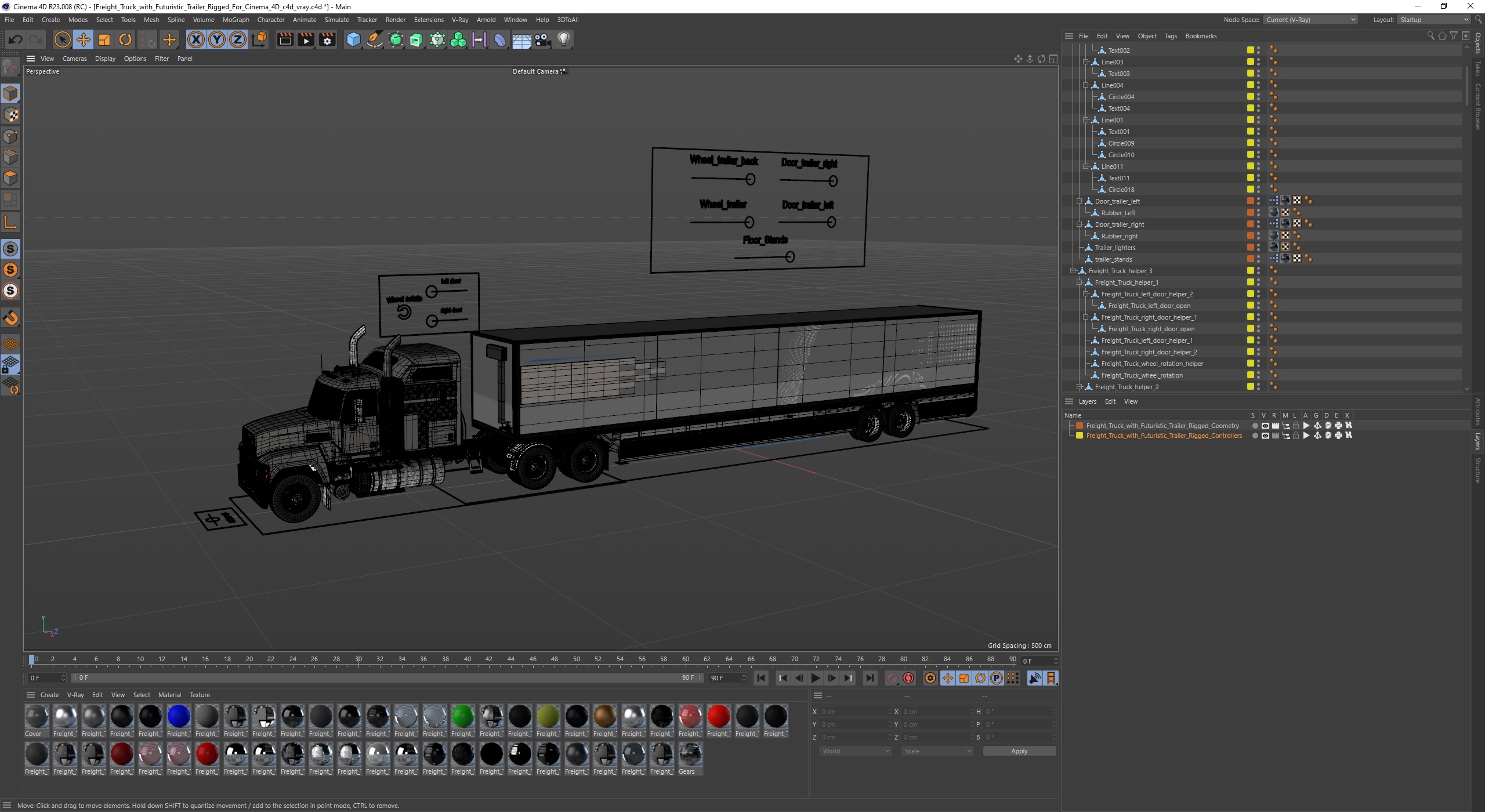 3D Freight Truck with Futuristic Trailer Rigged for Cinema 4D model